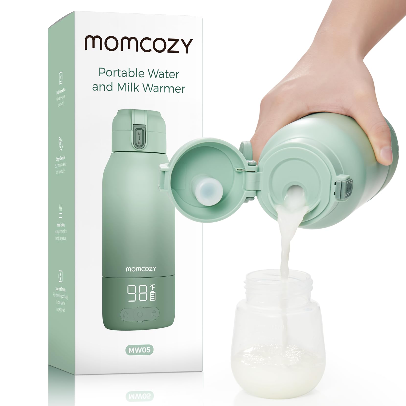 Momcozy Portable Breast Milk & Water Warmer for Travel - Fast Heating Dual Mode Bottle Warmer with 17oz Large Capacity & Long Battery Life | Perfect for Nursing Moms On-the-Go, Airplane Travel & Outdoor Use