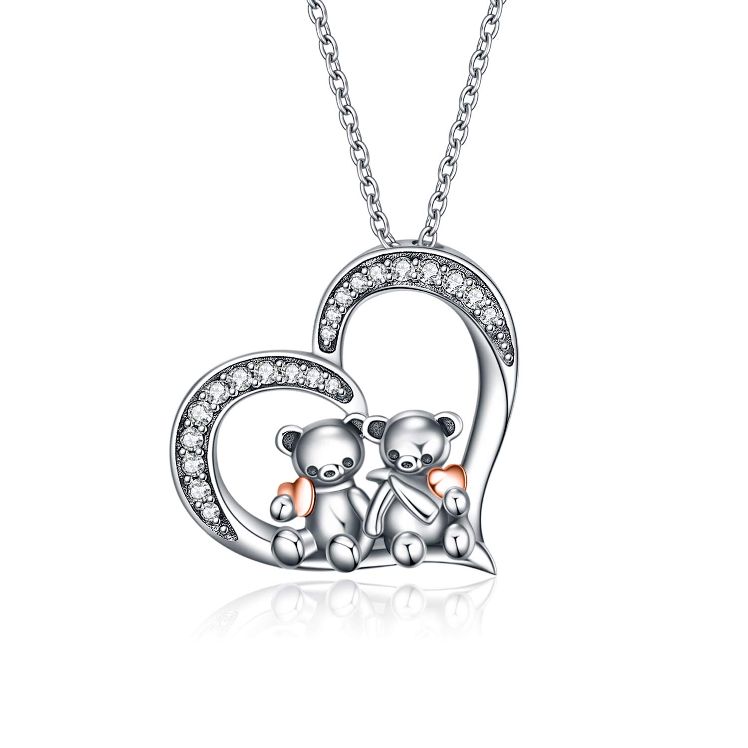 YAFEINI 925 Sterling Silver Bear Heart Pendant Necklace - Best Friend Jewelry Gift for Women & Girls - Perfect for Graduation, Birthday & Anniversary - Ideal for Everyday Wear & Special Occasions