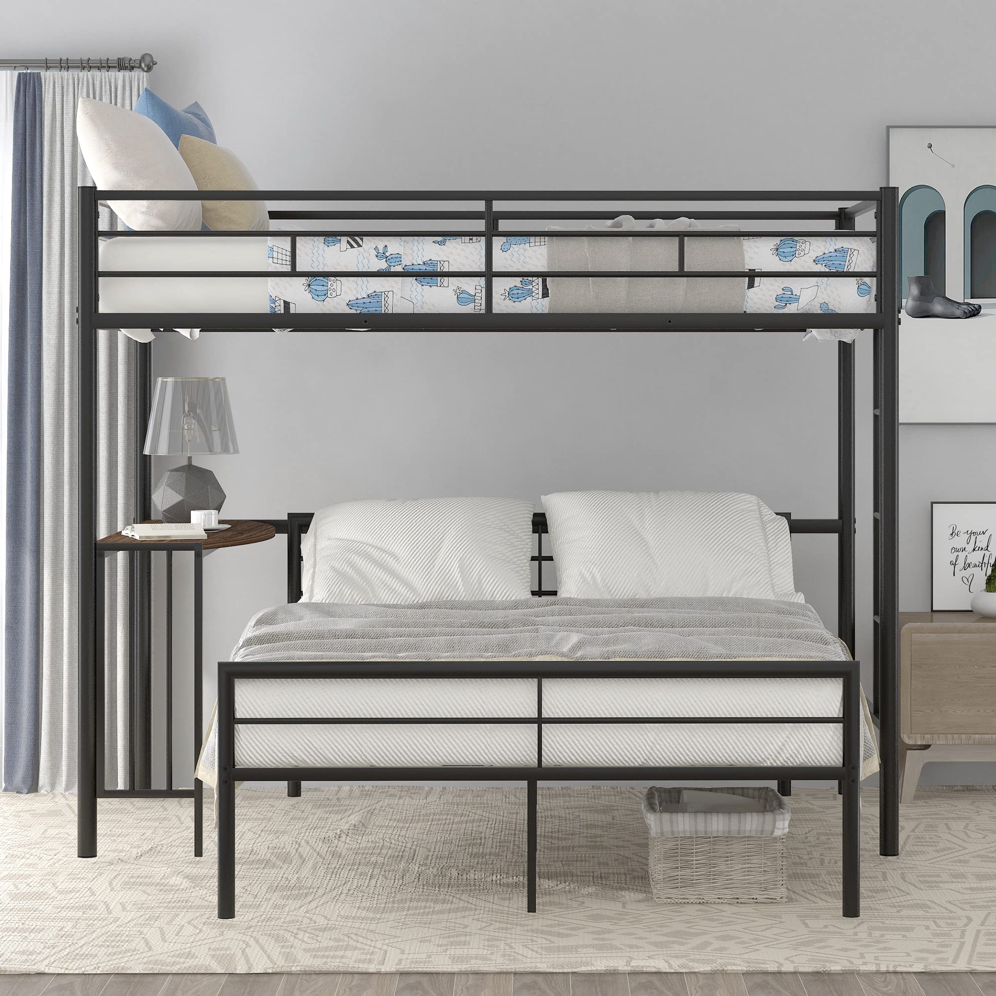 **Harper & Bright Designs Twin Over Full Bunk Bed with Study Desk - Metal Bunk Bed for Kids & Teens - Convertible to Loft Bed or Platform Bed - Space-Saving Black Bed for Small Rooms & Dormitories**