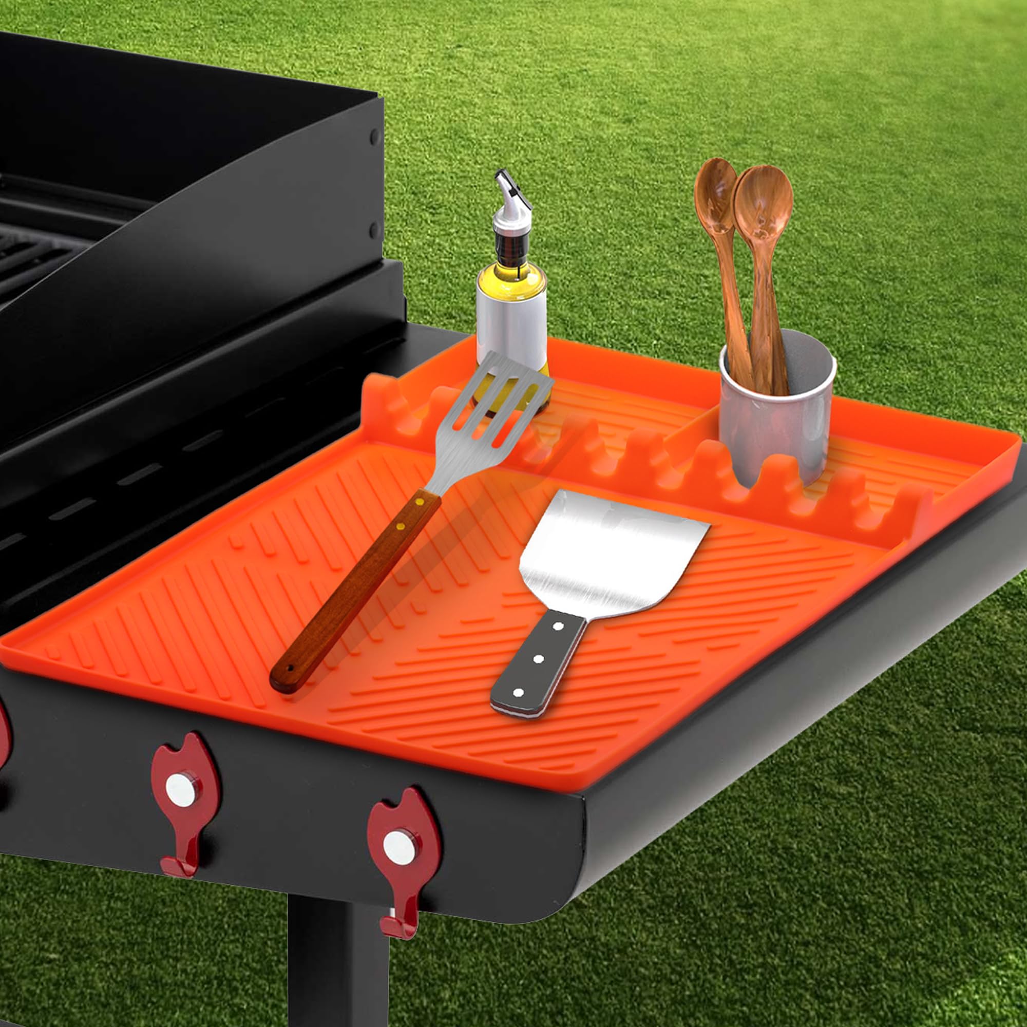 Blackstone Griddle Accessories Set - Large Silicone Spatula Mat with Drip Pad, Food Grade Cooking Mat for BBQ, Baking & Grill Prep (Orange) - Perfect for Outdoor Cooking, Camping & Backyard Parties
