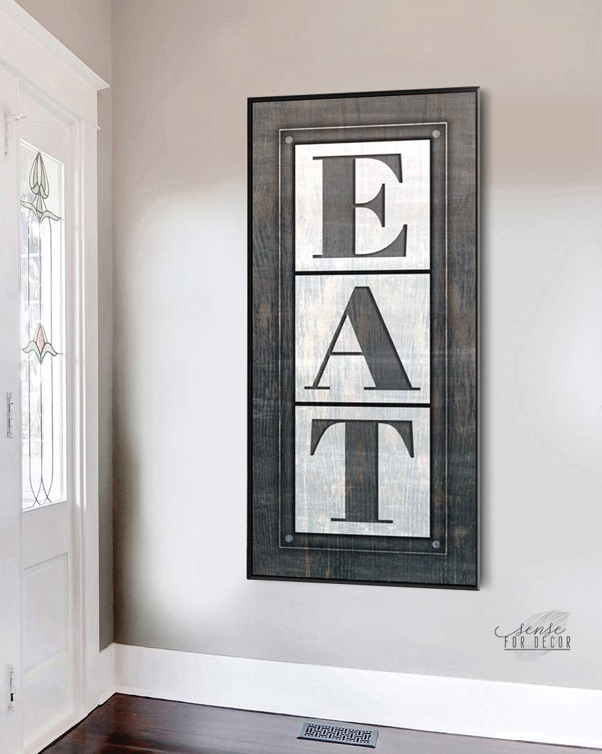 Modern Farmhouse Kitchen Decor - Large Wood Framed Canvas Wall Art with Black Floating Frame (19x42) - Rustic Country Kitchen Sign for Dining Room, Living Room, or Entryway