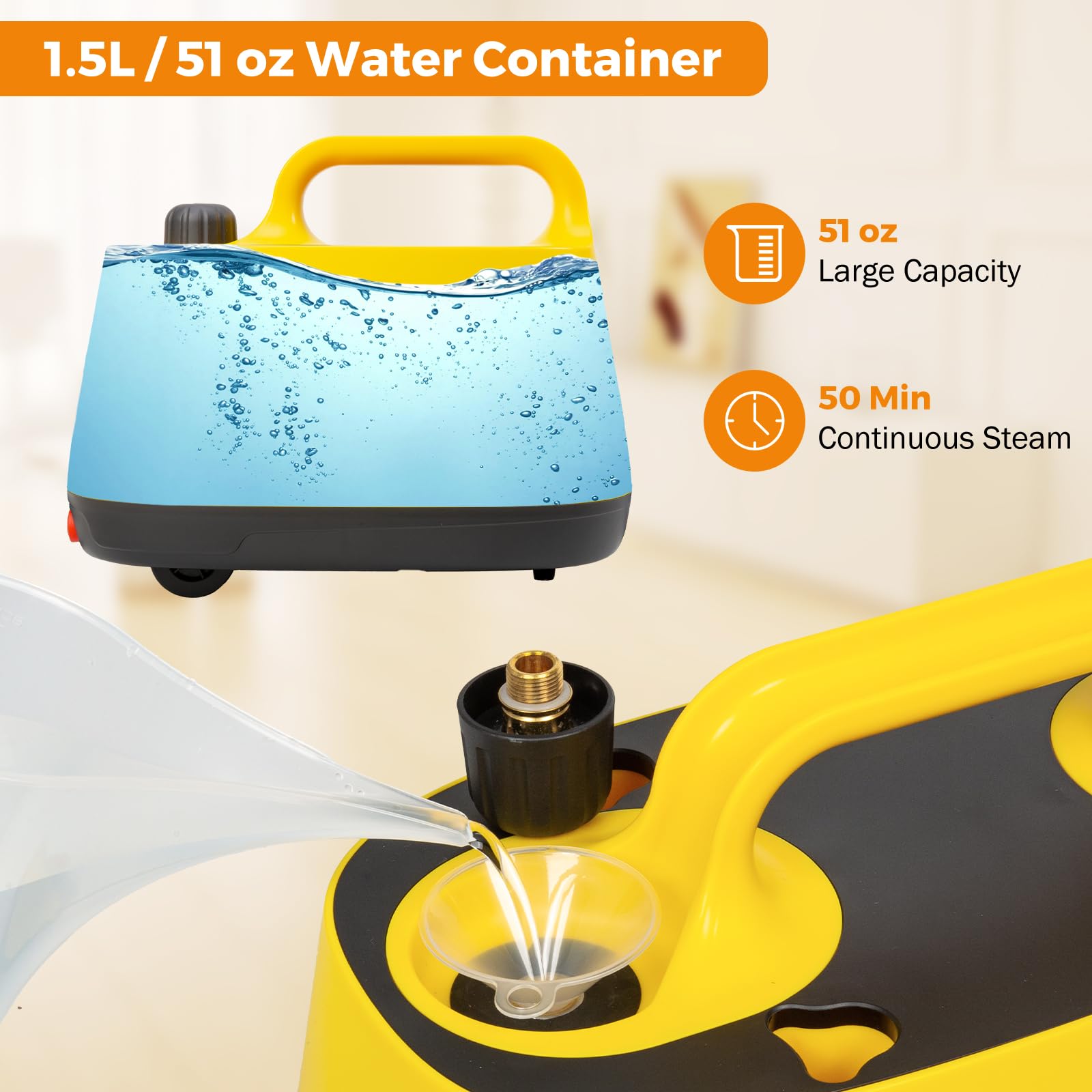 BEAMNOVA Electric Steam Cleaner 1500W High Pressure Multipurpose Steamer for Carpet, Upholstery, Floor & Car Detailing - 1.5L Water Tank with Roller - Perfect for Home Deep Cleaning & Sanitizing