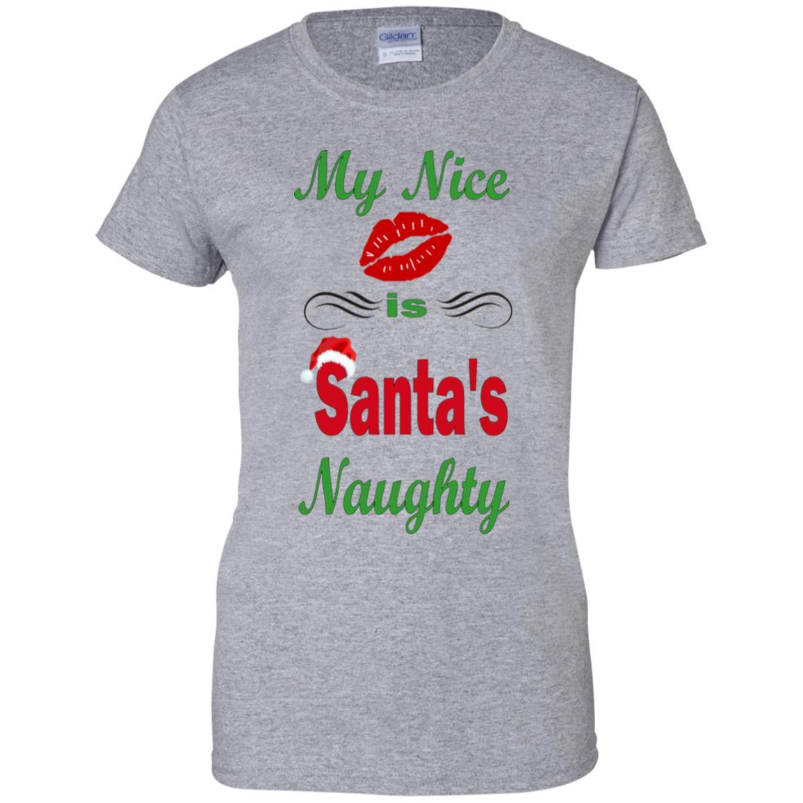 WineyBitches.co Santa's Naughty Ladies' 100% Cotton T-Shirt - Funny Christmas Gift for Women, Holiday Party Outfit, Casual Wear
