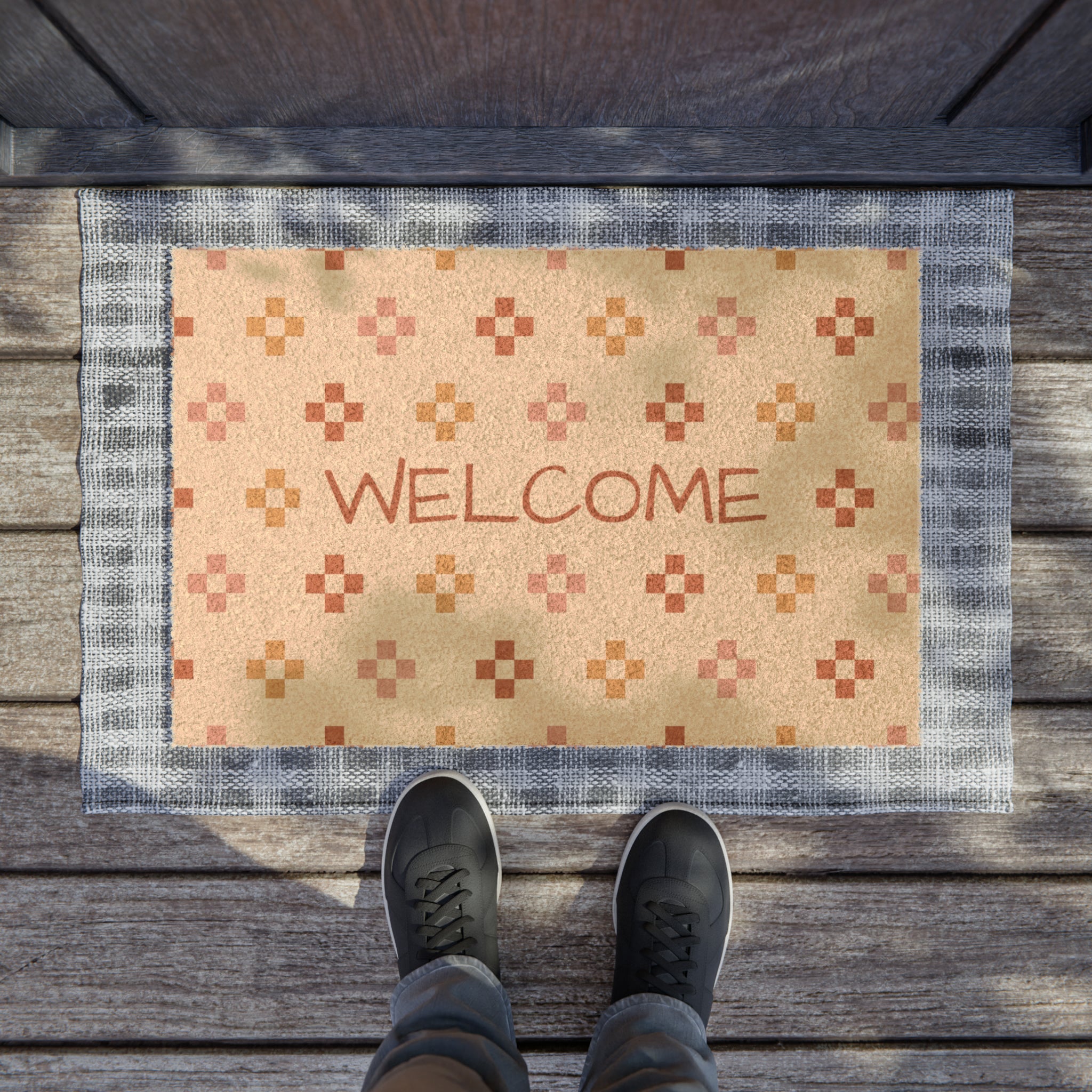 Natural Coir Welcome Mat with Southwestern Design - Durable & Non-Slip Doormat for Front Door, Porch, and Entryway - Perfect for Home, Office, and Outdoor Use