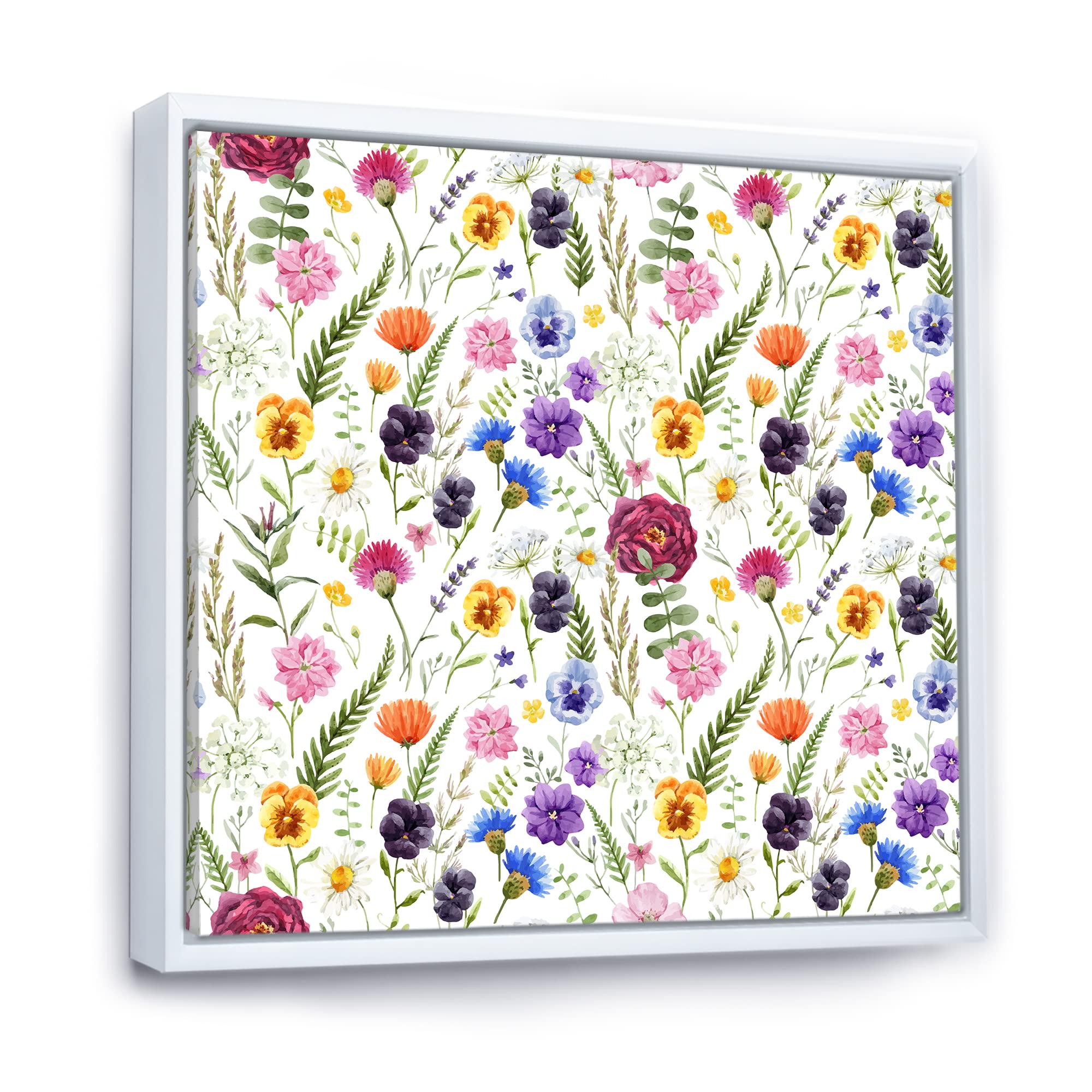 DesignQ Wildflowers Floral Pattern II - Traditional Framed Canvas Wall Art Print for Living Room, Bedroom & Office Decor