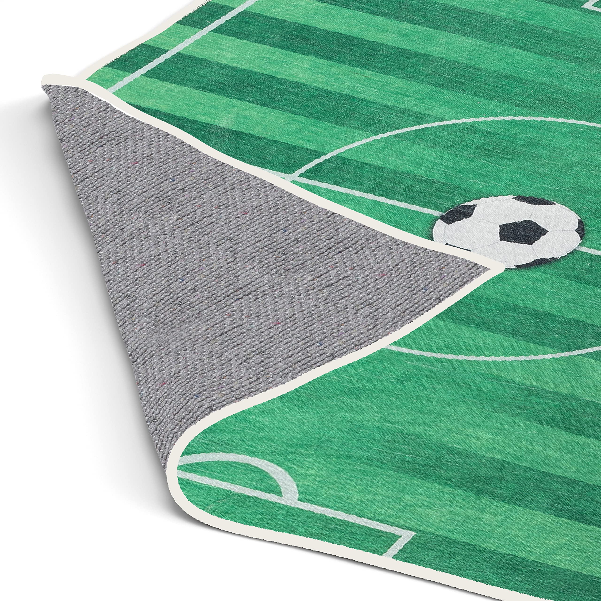 Well Woven Soccer Field Rug Playmat 6' x 9' - Apollo Kids Collection - Non-Slip Nursery Rug for Boys Room, Playroom & Game Room Decor - Perfect for Indoor Soccer Practice & Kids Play Area