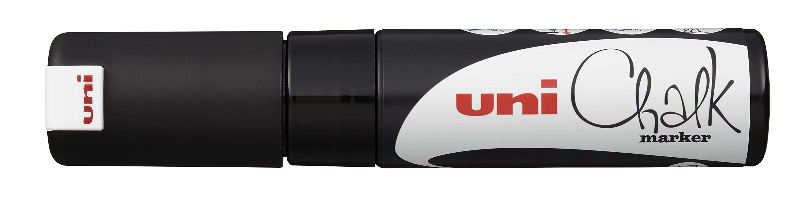 8mm Broad Chisel Tip Chalk Marker - Black (Pack of 12) for Whiteboards, Glass, Windows & Signs - Uni 140170233000 - Perfect for Restaurants, Classrooms & Retail Displays