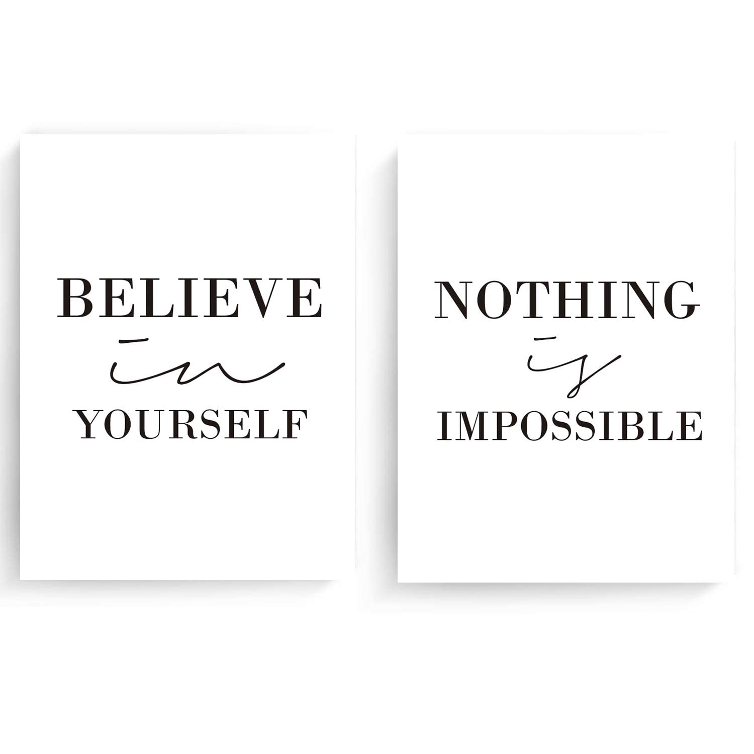 Set of 2 Inspirational Canvas Wall Art - 'Believe in Yourself' & 'Nothing is Impossible' Motivational Paintings - 47x31 Inch Framed Ready to Hang Decor for Living Room, Office, Bedroom, Hotel & Spa - Perfect for Home Decor & Motivational Gifts