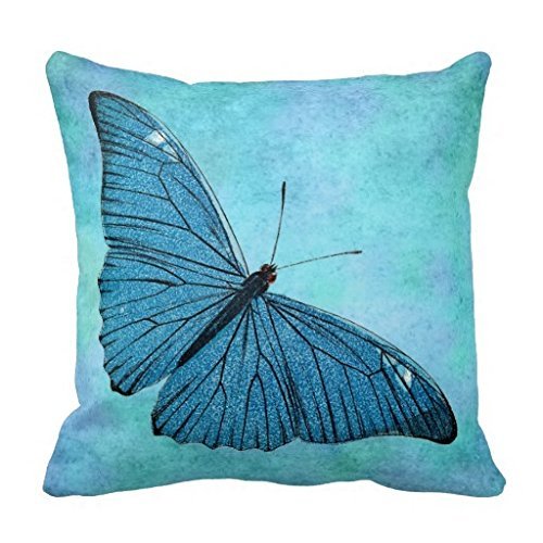 Vintage Teal Blue Butterfly Throw Pillows - 18x18 Inch Decorative Pillow Covers for Sofa, Bed, Couch - Soft Cotton Polyester Blend Home Decor - Perfect for Living Room, Bedroom, Nursery