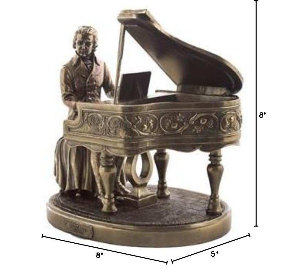 Veronese Design 8.1 Inch Classical Composer Wolfgang Amadeus Mozart with Piano Cold Cast Resin Sculpture - Antique Bronze Statue Figurine for Home Decor, Office Display & Music Lover Gifts