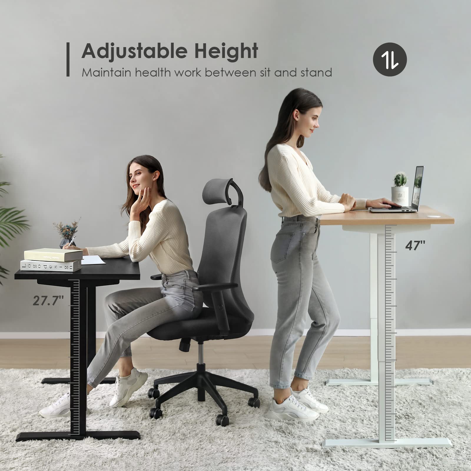 Smart Electric Standing Desk - Dual Motor Adjustable Height Desk for Home Office, 48 x 24 Inch Workstation (Easy 10-Min Assembly) | Perfect for Remote Work, Gaming & Study Spaces