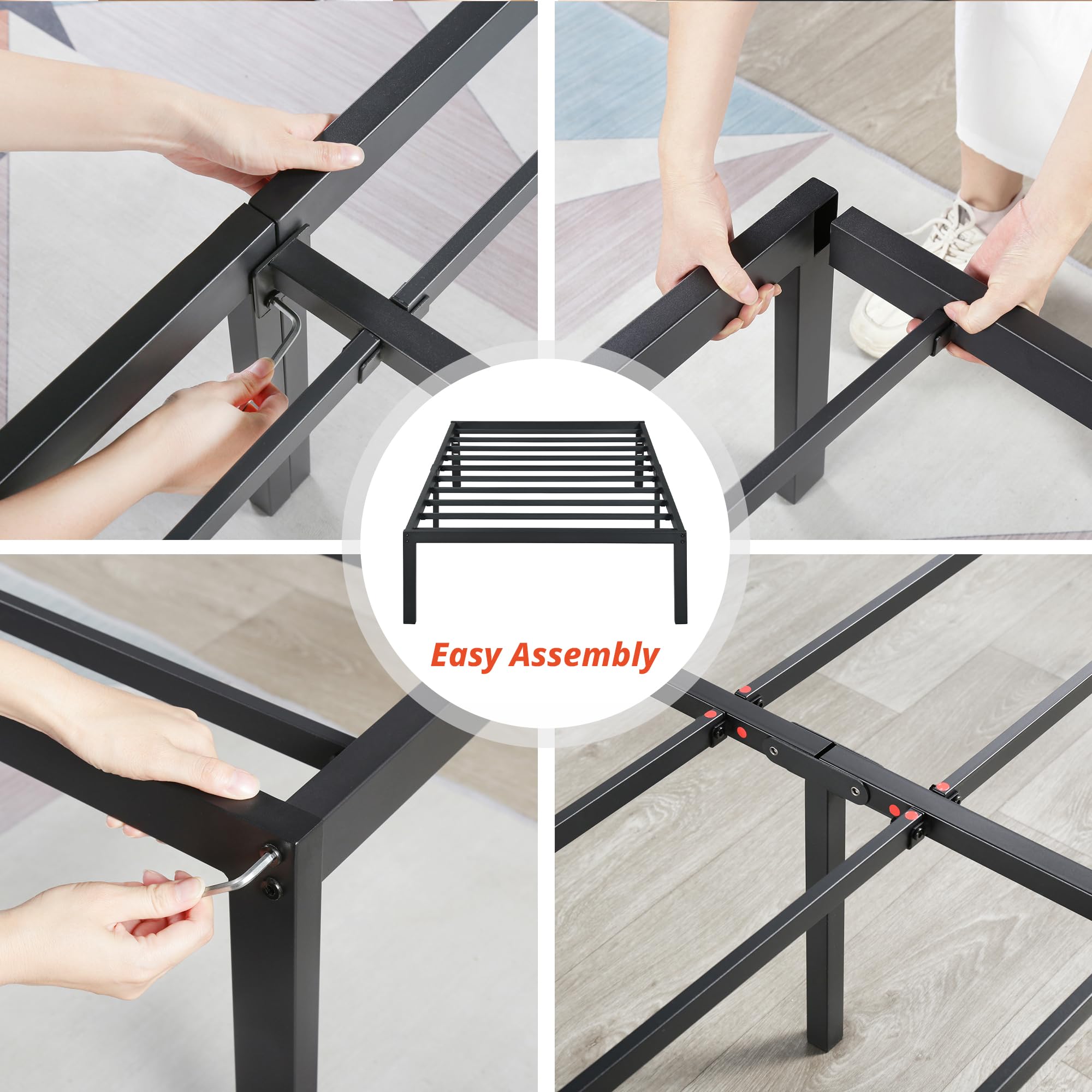 PrimaSleep 14 Inch Heavy Duty Steel Slat Anti-Slip Bed Frame - Noise Free Mattress Foundation with Maximum Storage, No Box Spring Needed - Twin Size Platform Bed for Small Spaces & Guest Rooms (Black)