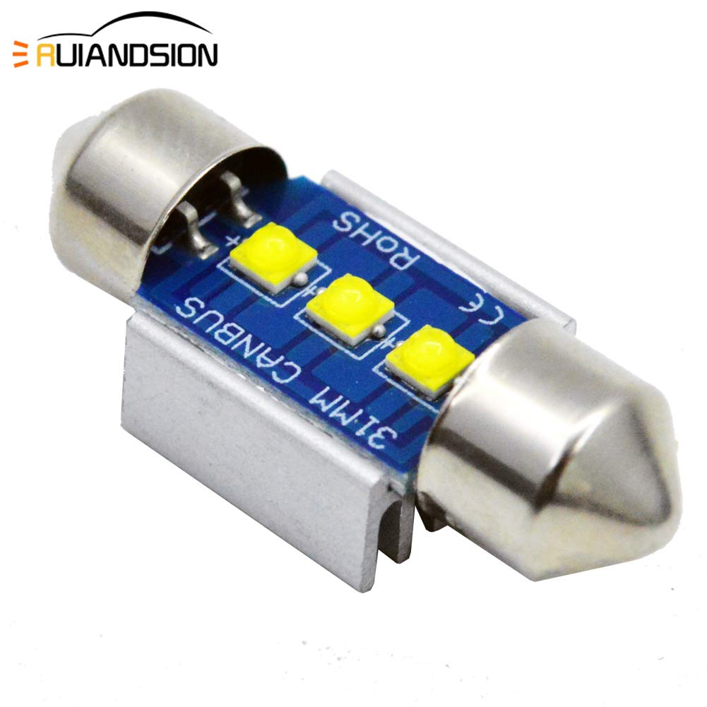 Ruiandsion 2-Pack 31mm CANBUS Error-Free Festoon LED Bulbs - Super Bright White Interior Car Lights with 3SMD Chipsets for Dome, Map, and License Plate Lights | Perfect for Night Driving and Vehicle Interior Illumination
