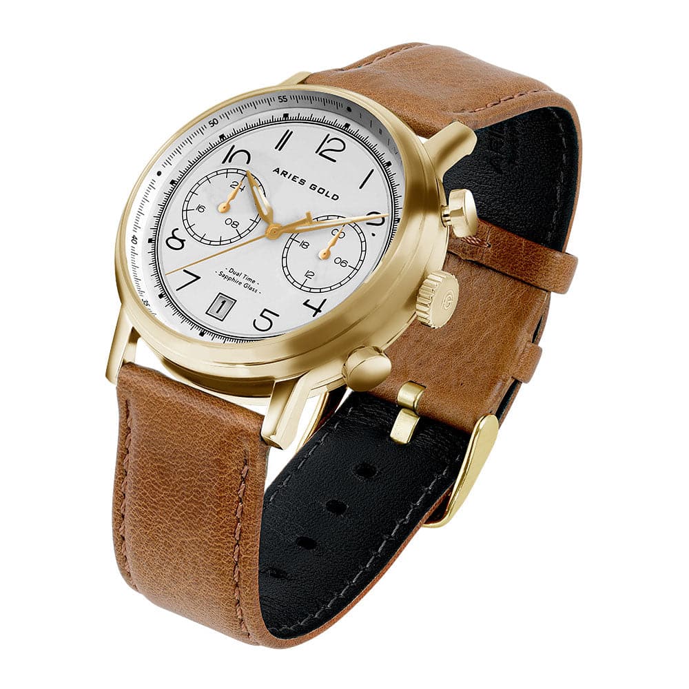 ARIES GOLD URBAN JOURNEY G 1025 Men's Brown Leather Strap Watch - Stylish Casual & Business Wear for Everyday Use