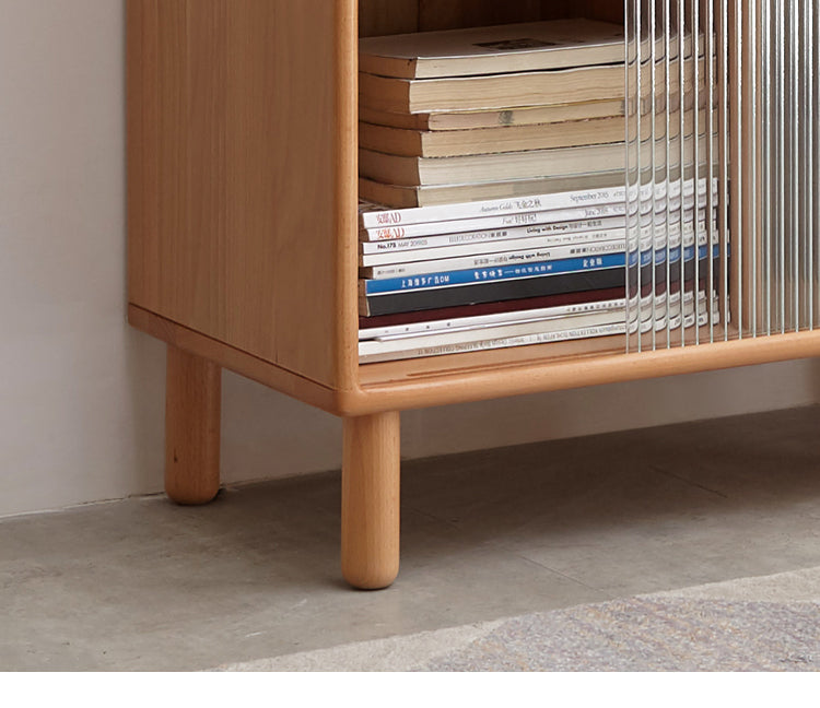Solid Beech Wood Sliding Door Side Cabinet - Modern Storage Solution for Bedroom, Living Room & Office