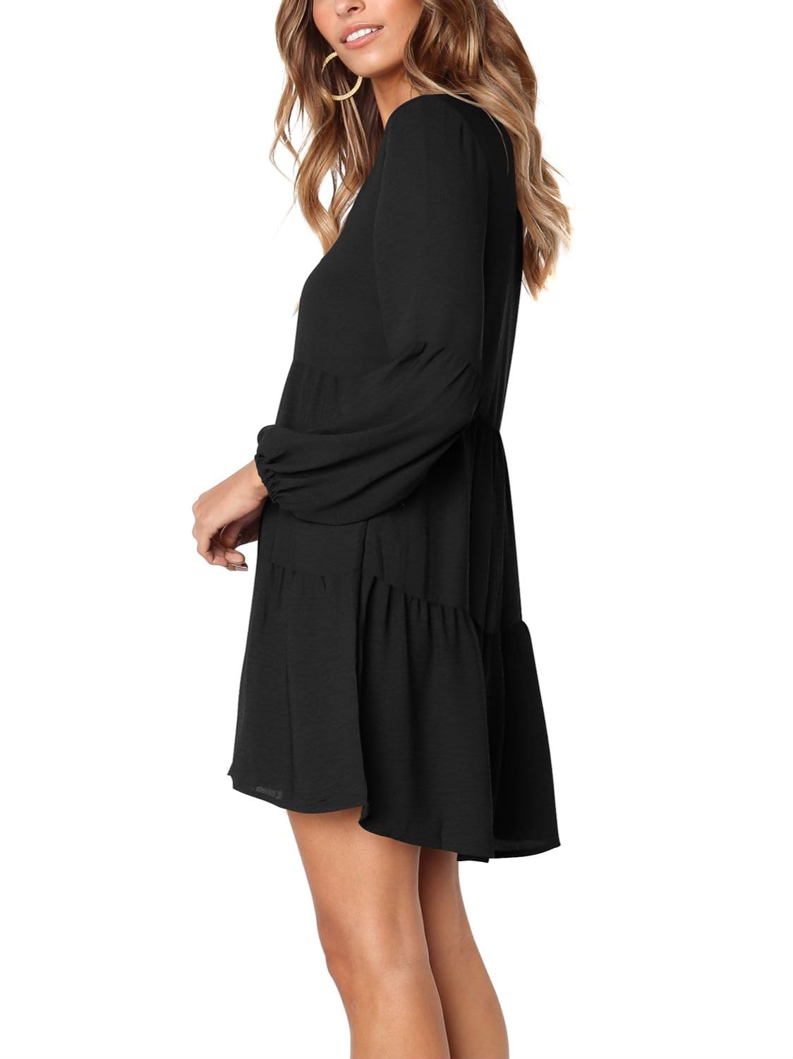 DittyandVibe Women's Casual Long Sleeve V-Neck Flowy Tunic Dress - Elegant & Comfortable for Work, Date Night & Fall Outfits