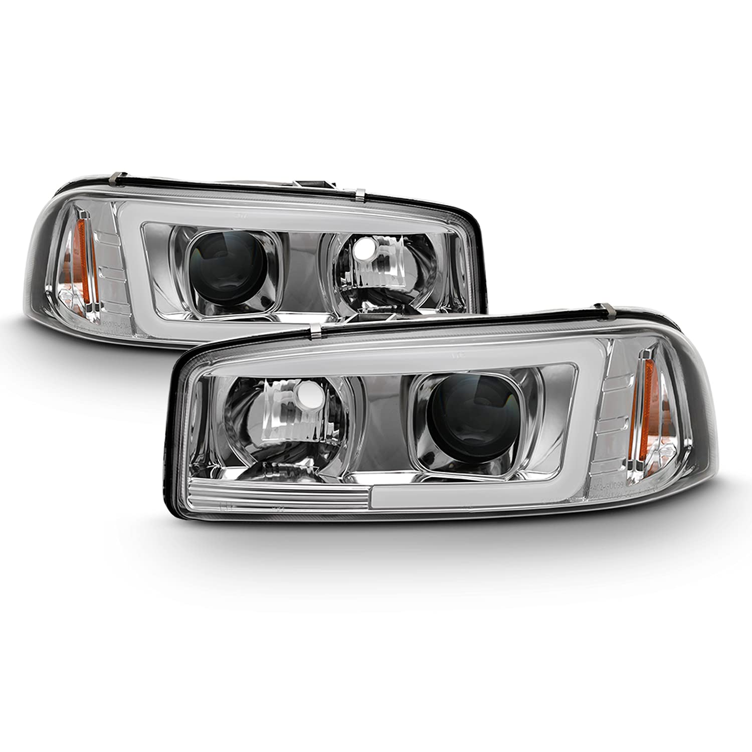 AKKON LED Tube DRL Projector Headlights & Bumper Lights for 1999-2006 GMC Sierra Yukon XL Denali - Chrome Housing | Upgrade Your Truck's Style & Night Visibility