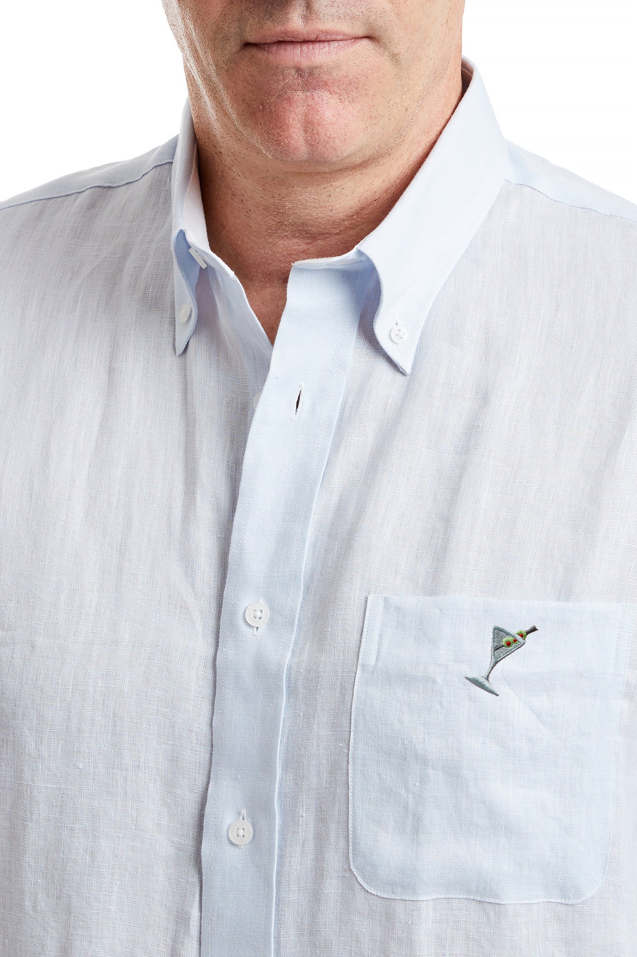 Chase Shirt Powder Blue Linen with Single Martini Pocket - Premium Men's Casual Button Down Shirt for Summer, Office & Outdoor Activities