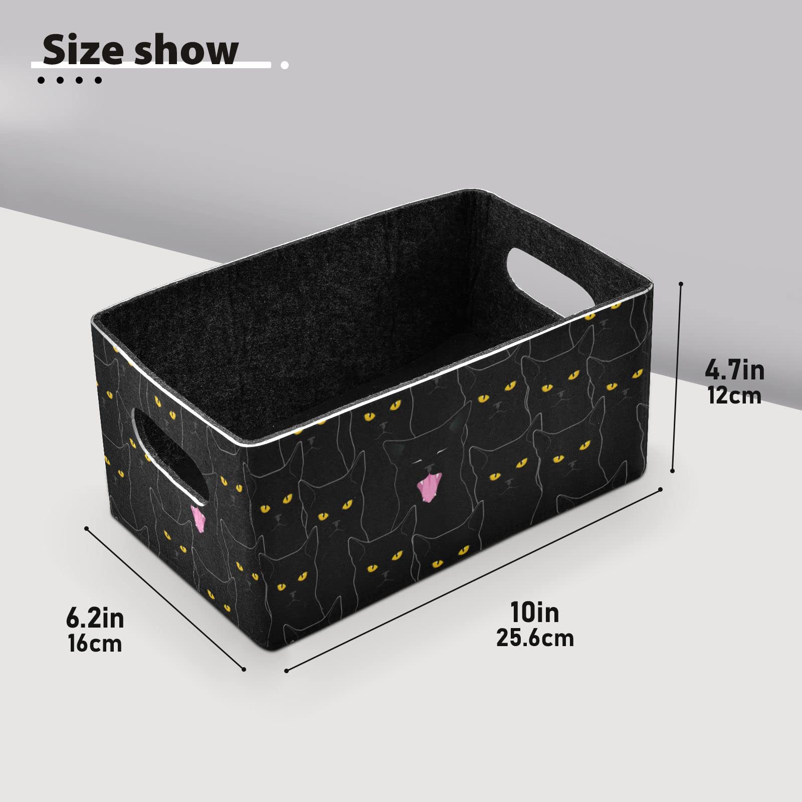 Black Cats Felt Storage Bins Set of 2 - Collapsible Fabric Bins with Dual Handles for Closet, Nursery, Office & Laundry Organization | Perfect for Toys, DVDs, Baby Essentials & Home Storage