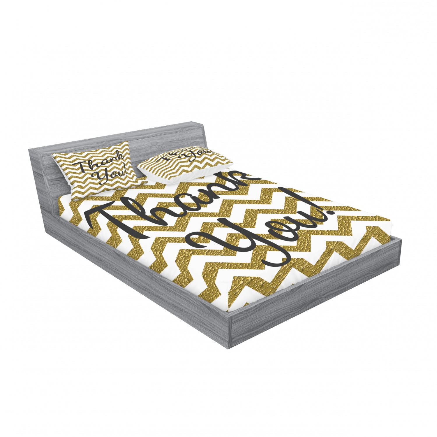 Ambesonne Modern 2-Pack Queen Size Fitted Sheet & Pillow Sham Set - Zigzag Thank You Words Pattern, 4-Piece Bedding Set Includes 2 Fitted Sheets & 4 Pillowcases in Charcoal Grey & Yellow | Perfect for Guest Rooms, Dorm Decor & Cozy Bedroom Makeovers