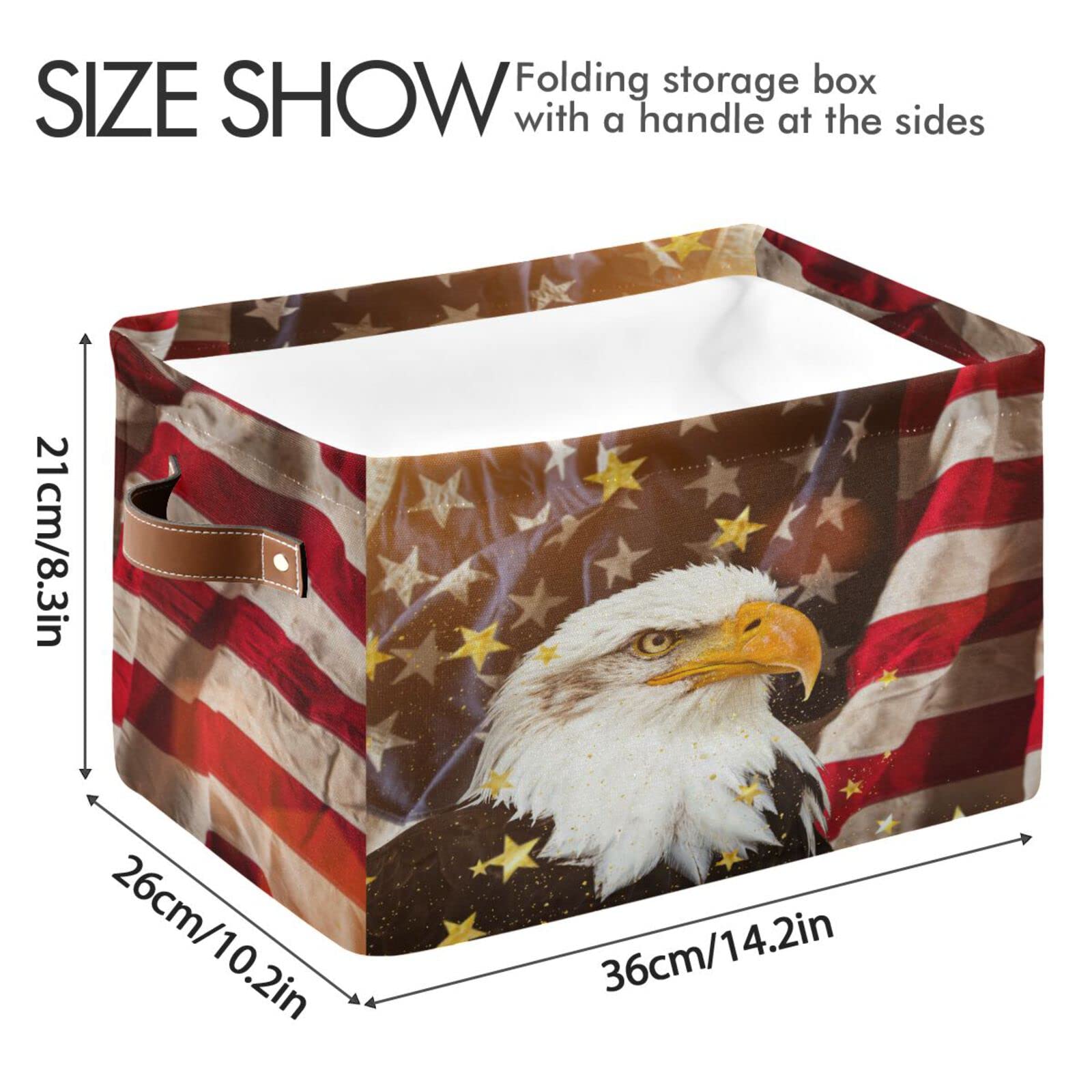 Patriotic Bald Eagle USA Flag Storage Baskets - Large Collapsible Organizer Bin with PU Handles for Closet, Nursery, Laundry (2-Pack) | Perfect for Memorial Day Decor & Home Organization