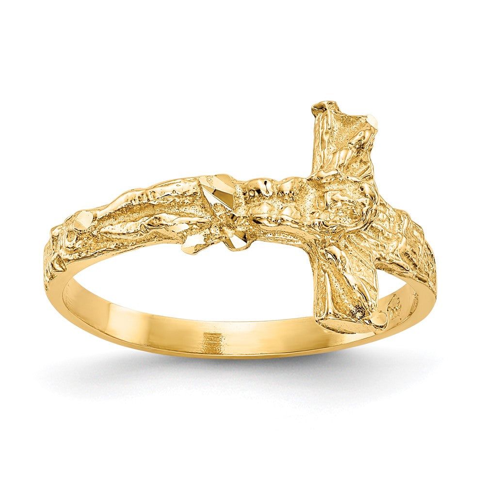 Gold Diamond Cut Crucifix Ring Model K3968 - Elegant Religious Jewelry for Men & Women, Perfect for Gifts, Weddings, and Everyday Wear