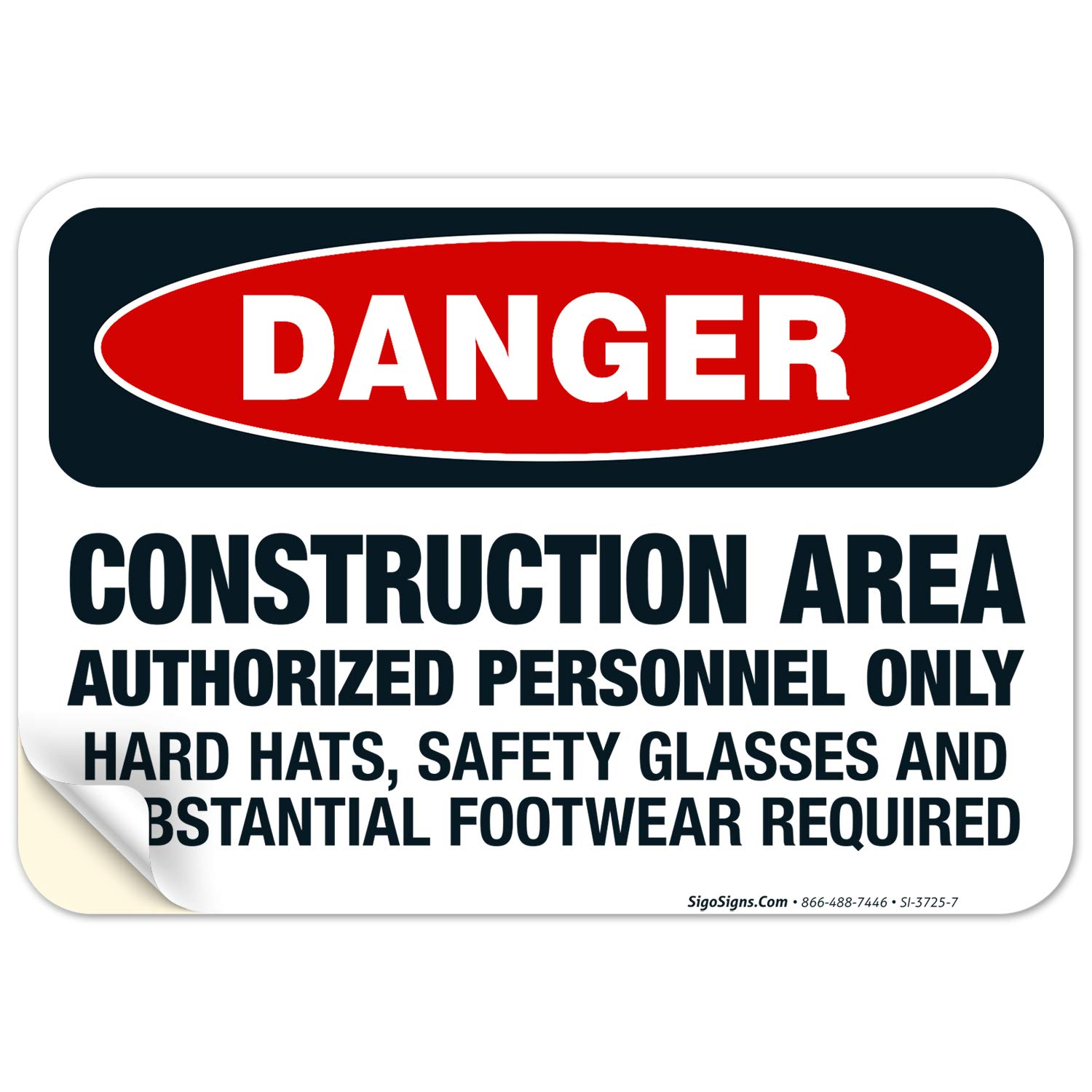 OSHA Approved Construction Safety Signs - 10x7 Inch 'Authorized Personnel Only' & 'Safety Glasses Required' Danger Warning Decals | 4 Mil Thick Vinyl, Weatherproof & UV Resistant | Made in USA | Perfect for Job Sites, Warehouses & Hazardous Work Areas