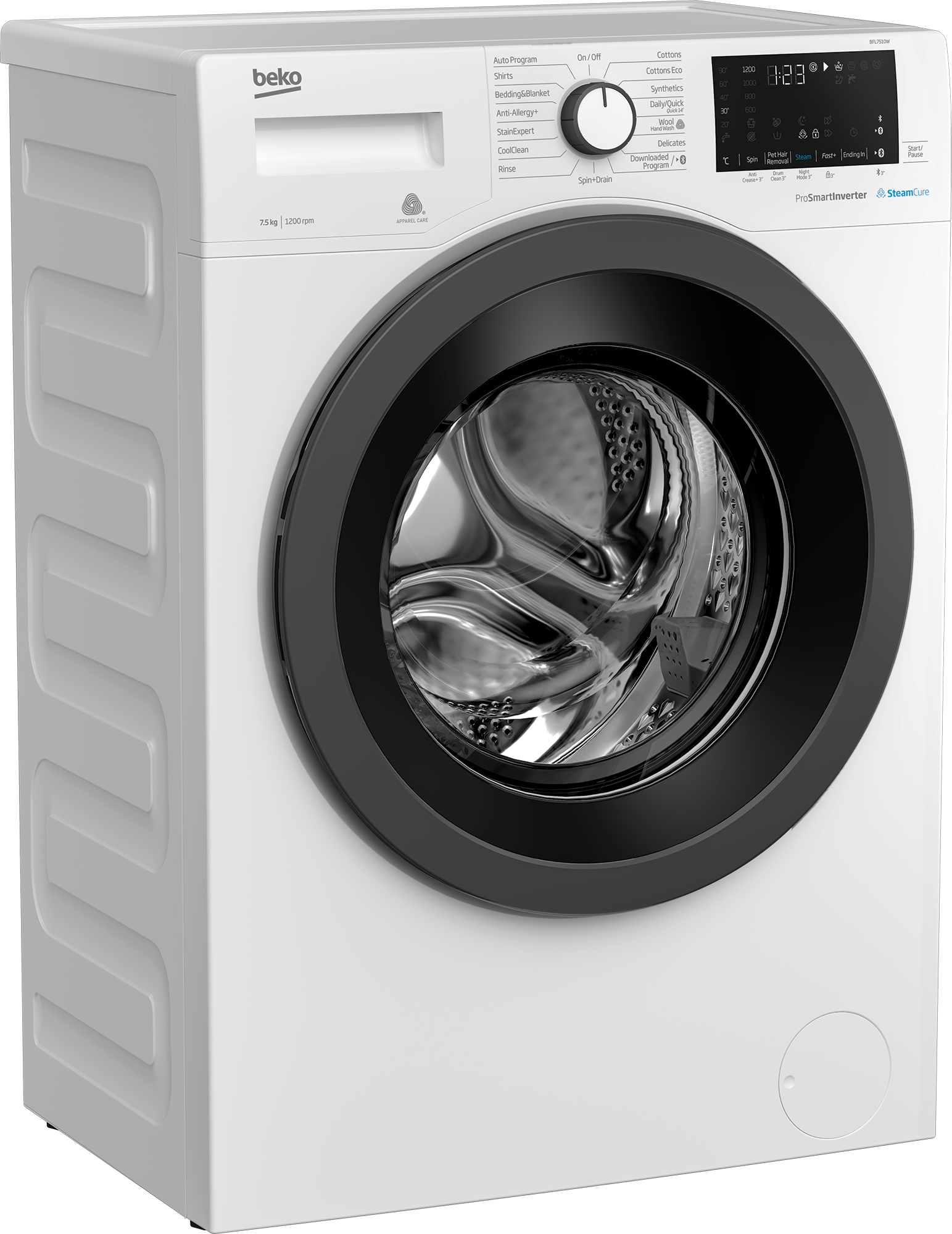 Beko BFL7510W 7.5kg Front Load Washing Machine with Steam & Bluetooth - Energy Efficient European Made Laundry Appliance for Smart Homes & Small Apartments