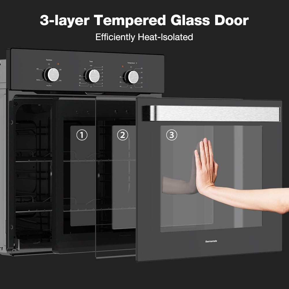 24 Inch Single Wall Oven - ETL Certified Built-in Electric Oven with 5 Cooking Functions, 2.79 Cu. Ft. Capacity, Mechanical Knob Controls & Black Tempered Glass Finish - Perfect for Modern Kitchens, Baking, Roasting and Family Cooking