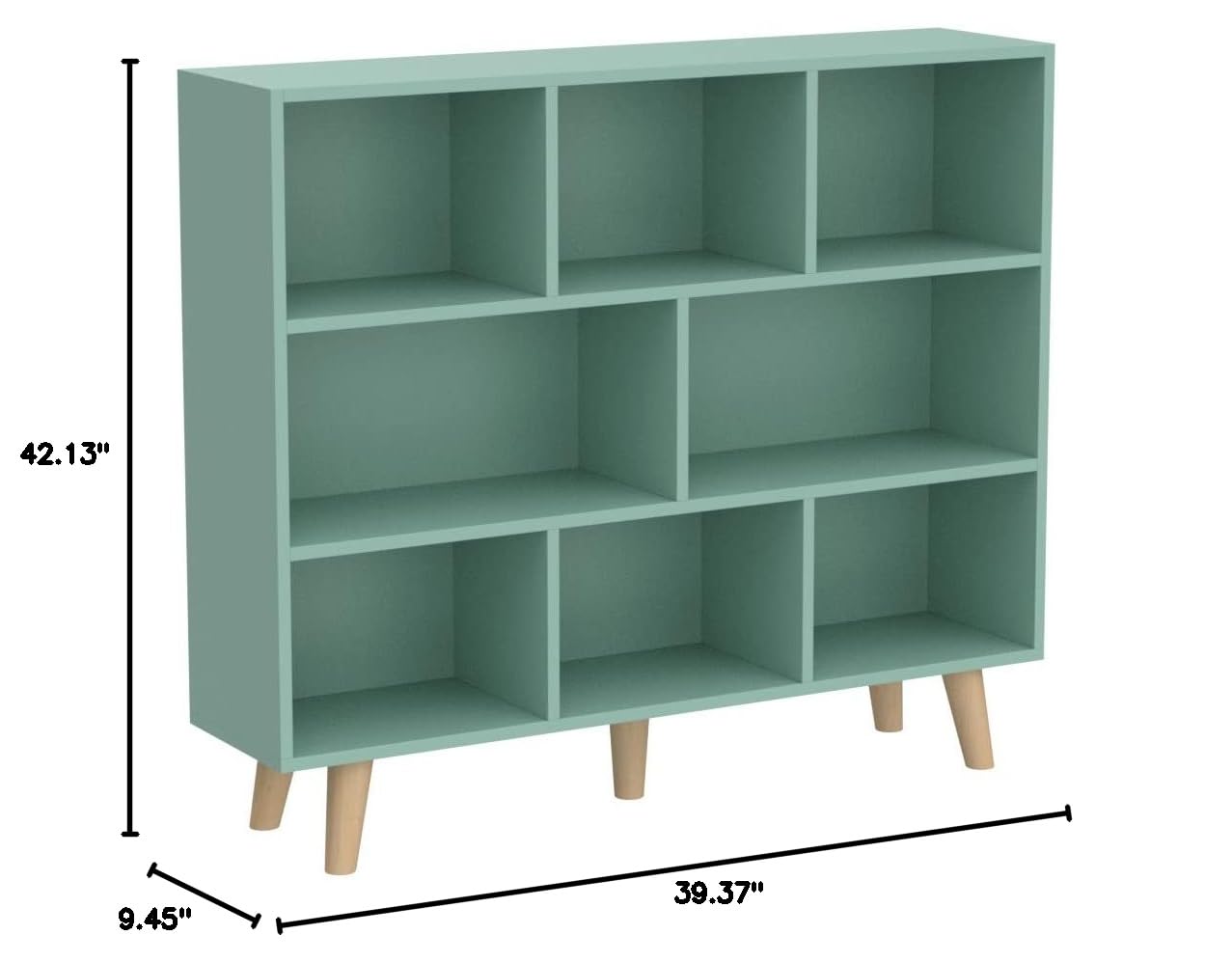 IOTXY 3-Tier Wooden Open Shelf Bookcase - Floor Standing Display Cabinet with 8 Storage Cubes, Modern Tiffany Green Home Decor | Perfect for Living Room, Bedroom & Office Organization