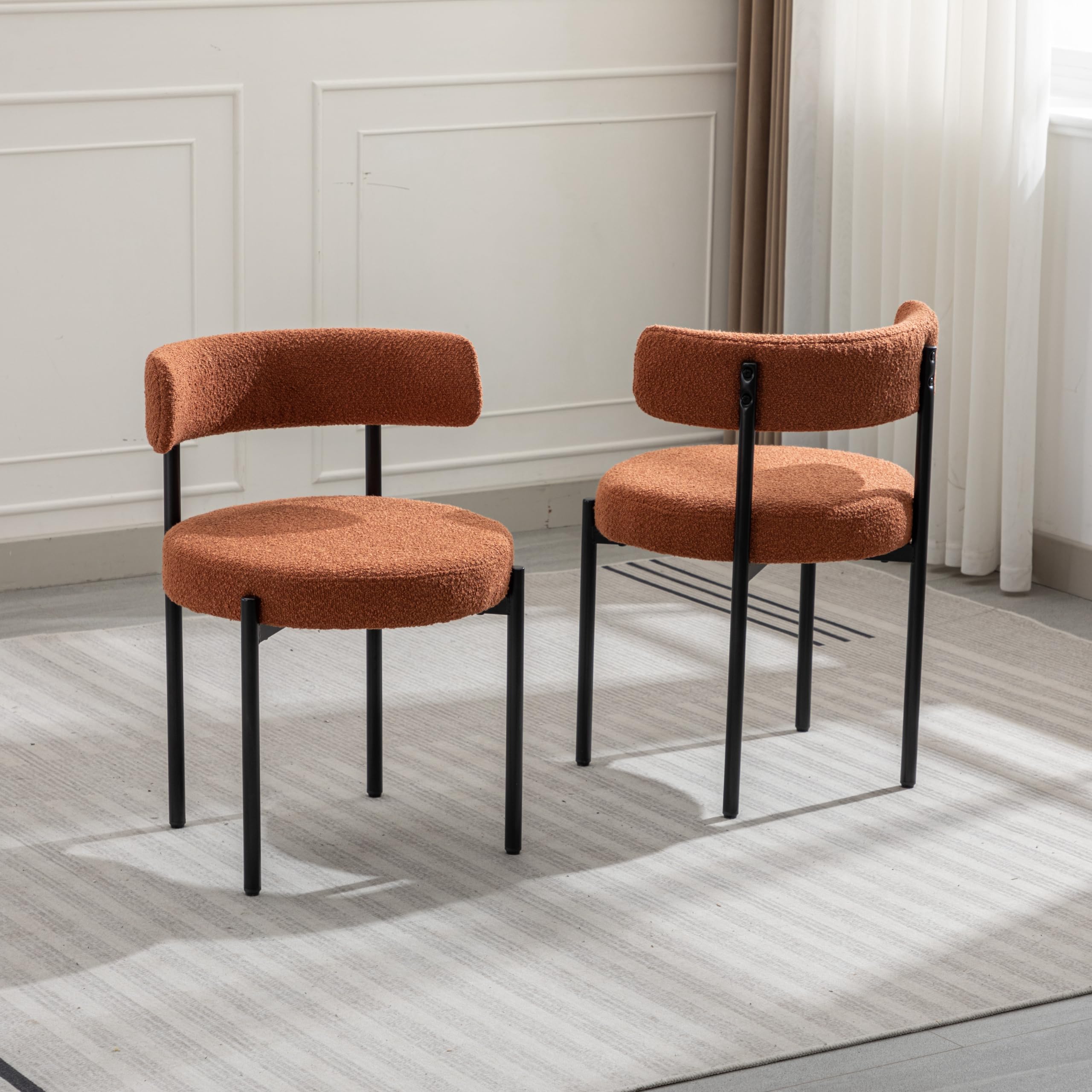 Rust Dining Chairs Set of 4 - Mid-Century Modern Upholstered Boucle Kitchen & Dining Room Chairs with Black Metal Legs - Perfect for Farmhouse, Contemporary & Small Space Dining Areas