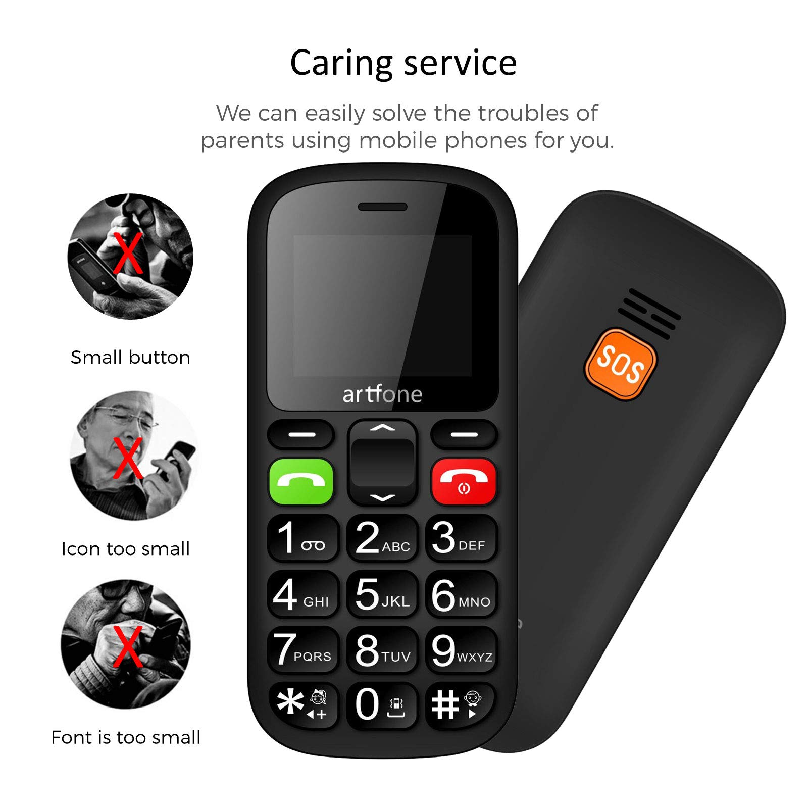 Artfone CS181 Big Button Mobile Phone for Seniors - Upgraded GSM Flip Phone with SOS Emergency Button, Talking Number & Flashlight - Easy-to-Use Elderly Cell Phone for Home, Travel & Emergency Situations