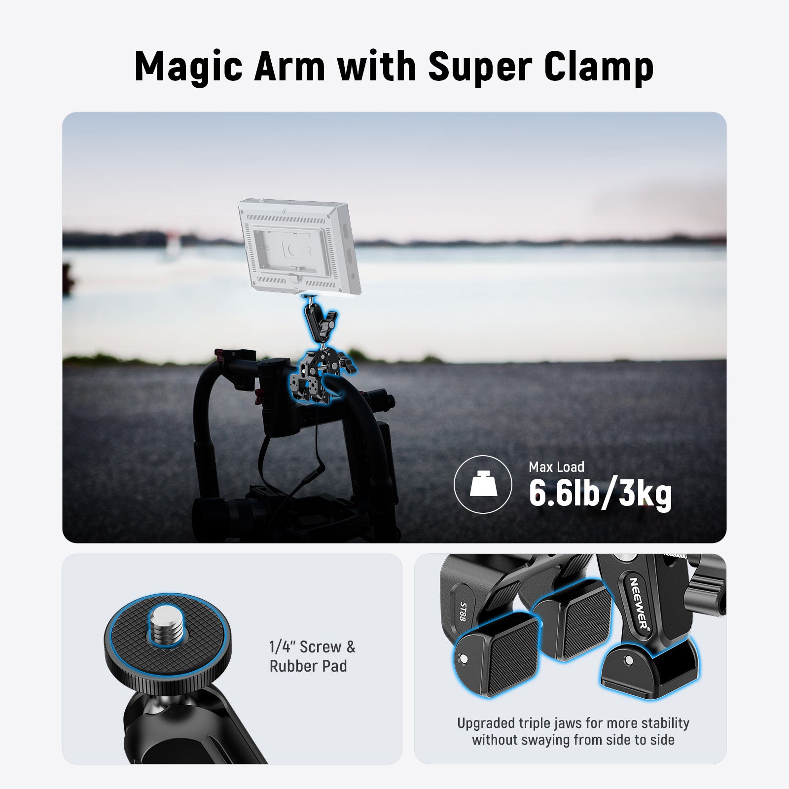 NEEWER ST88 Super Clamp with 3 Dual Ballhead Magic Arm - Heavy Duty Camera Mount for DSLR, Video, Lighting Equipment - Perfect for Photography, Videography, and Studio Setups