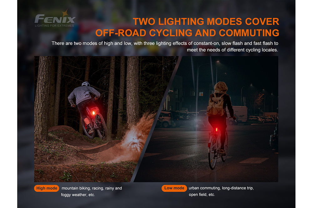 Fenix BC05R V2.0 USB Rechargeable Bike Tail Light - 300 Lumens, IP66 Waterproof, 5 Modes Cycling Safety Light for Night Riding & Commuting