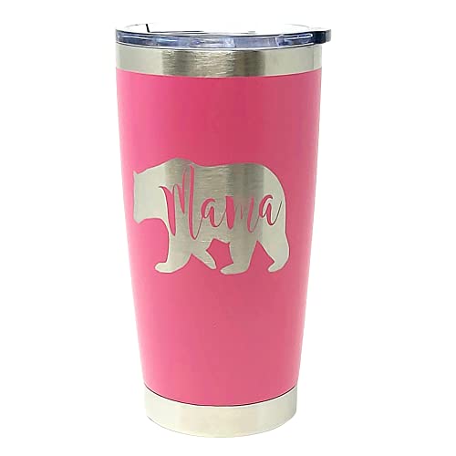 20oz Mama Bear Tumbler - Insulated Travel Coffee Mug with Lid & Straw, Pink Stainless Steel Cup, Perfect Birthday Gift for Mom & Women | Great for Coffee, Tea & Cold Drinks On-The-Go, Office & Home Use