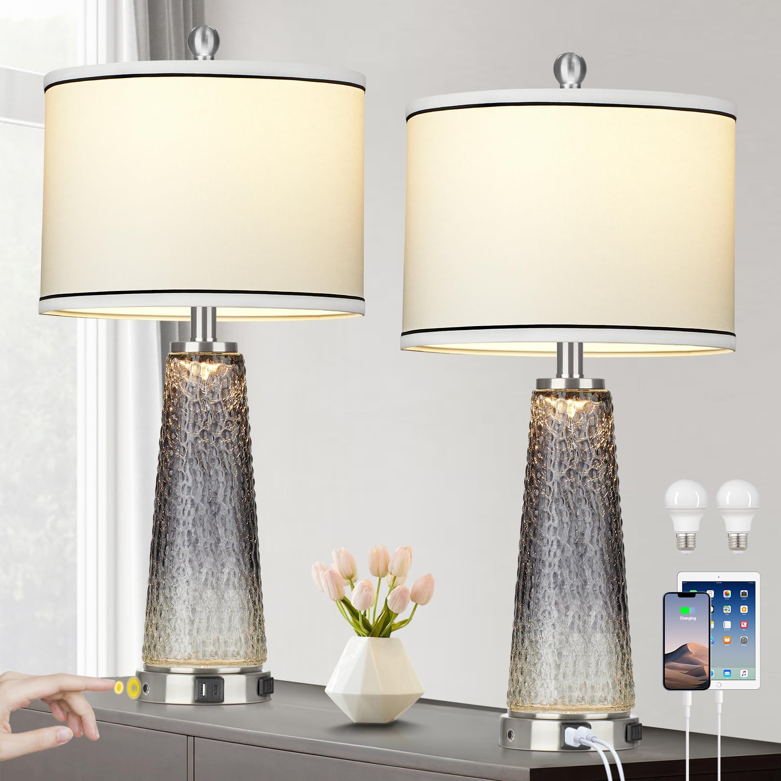 Modern Glass Table Lamp Set of 2 - 26