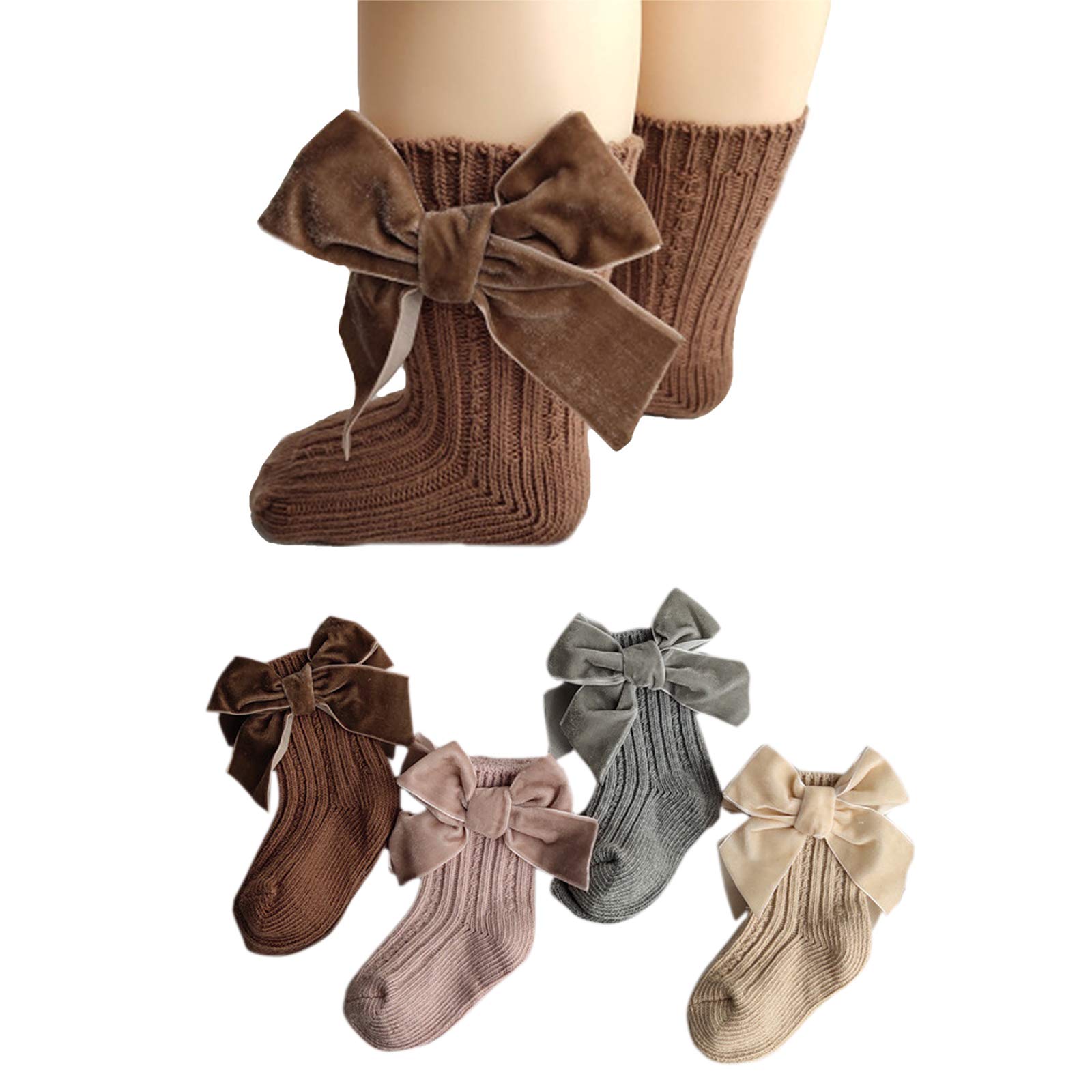 Kayotuas Baby Girls Knee High Socks with Bows - Long Tube Ruffled Uniform Stockings for Infant & Toddler - Ribbed Knit Socks for School, Church, Dance & Special Occasions