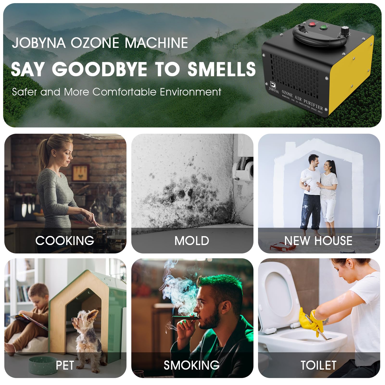 JOBYNA Ozone Generator - 28,000mg/h Air Purifier & 500mg/h Water Purification - High Capacity Ozone Machine for Home, Industrial & Commercial Use - Eliminates Odors in Cars, Houses, Rooms from Smoke & Pets - Perfect for Air Purification, Water Treatment & Odor Removal