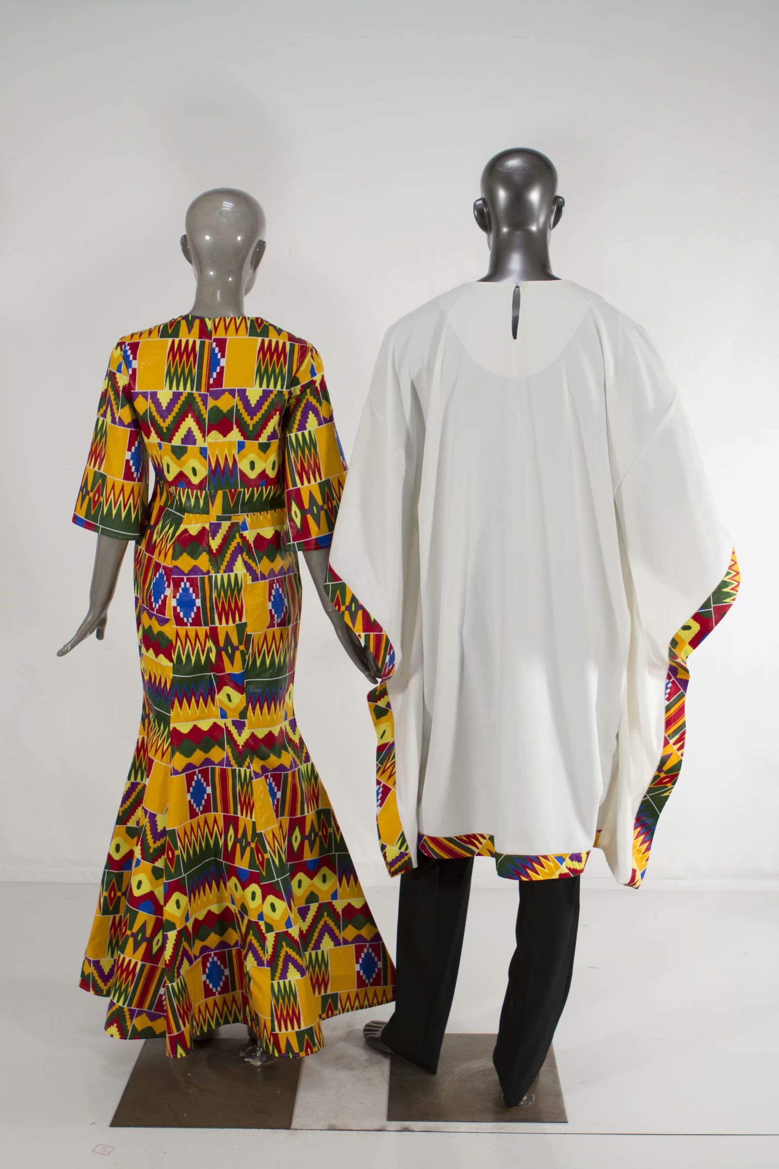 African Print Men's Colorful Robe & Women's Maxi Dress - Matching Couple Outfits for Weddings, Beach Vacations & Cultural Events