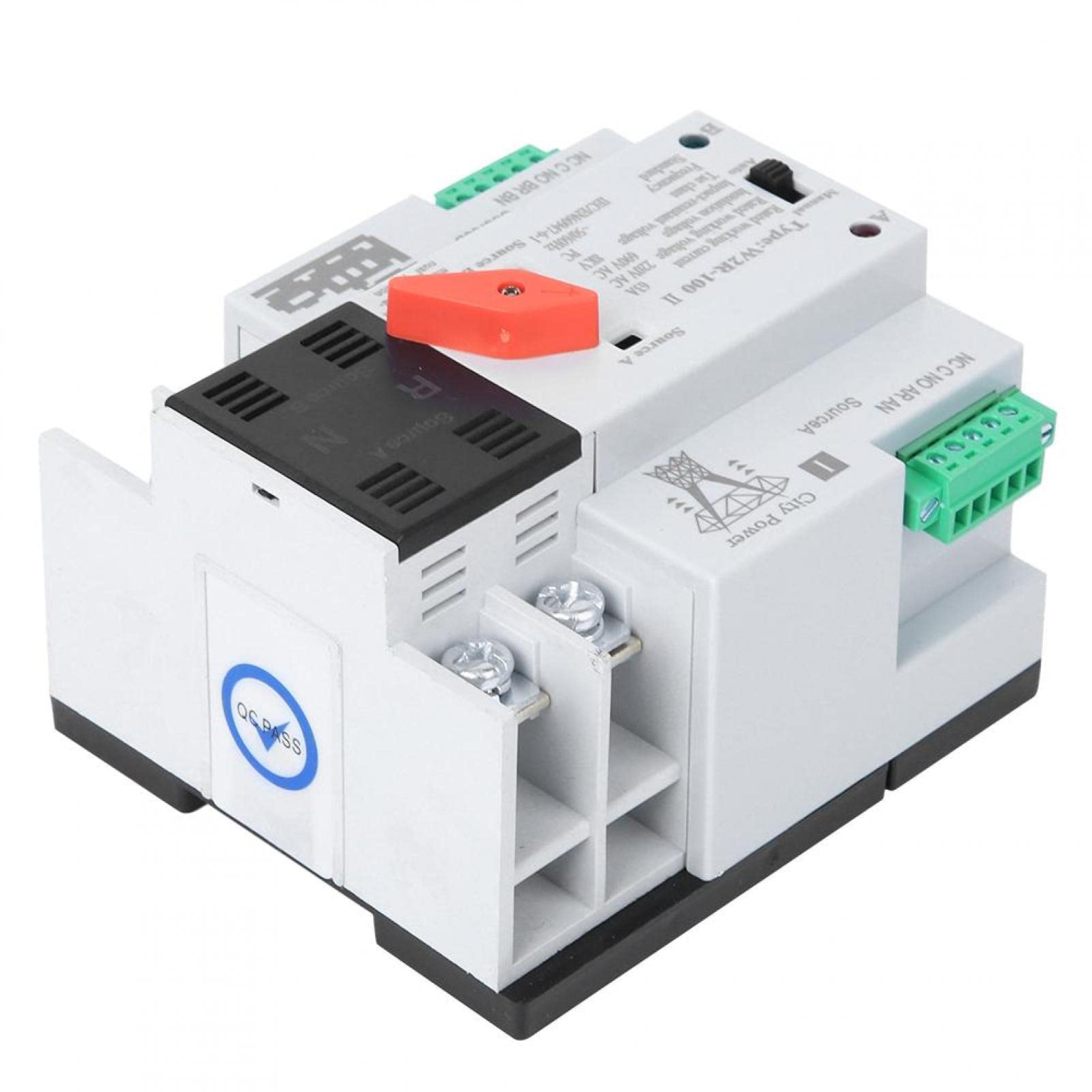 W2R-63A 2P 63A Dual Power Automatic Transfer Switch (ATS) - DIN Rail Mounted Electrical Selector for Backup Power Supply | Perfect for Home, Office & Industrial Power Backup Systems