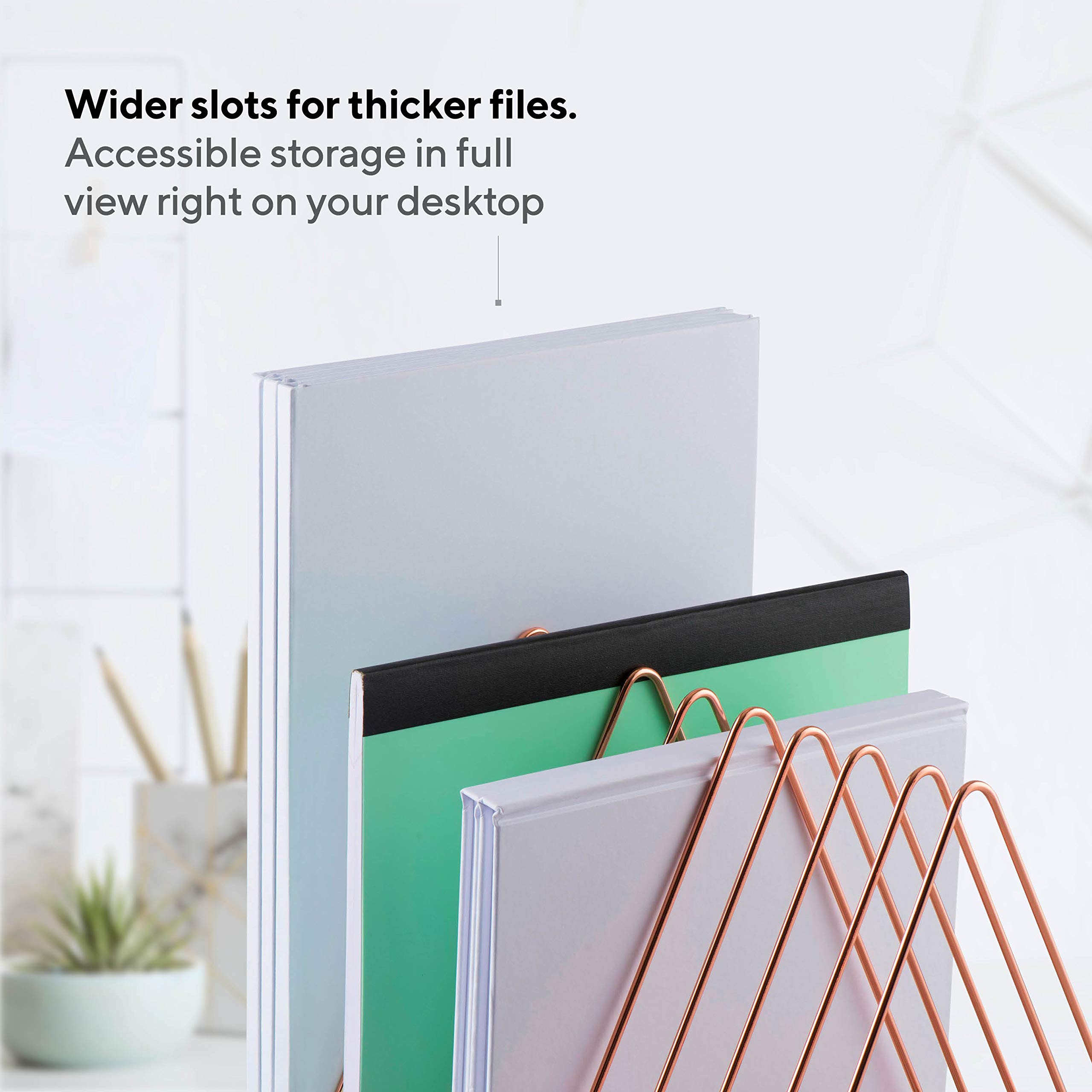 Mindspace Rose Gold Wire Magazine Holder - Desk Organizer for Mail, Papers & Office Supplies | Stylish Desktop Accessory for Home & Office Organization | Perfect for Workstations, Study Desks & Office Decor