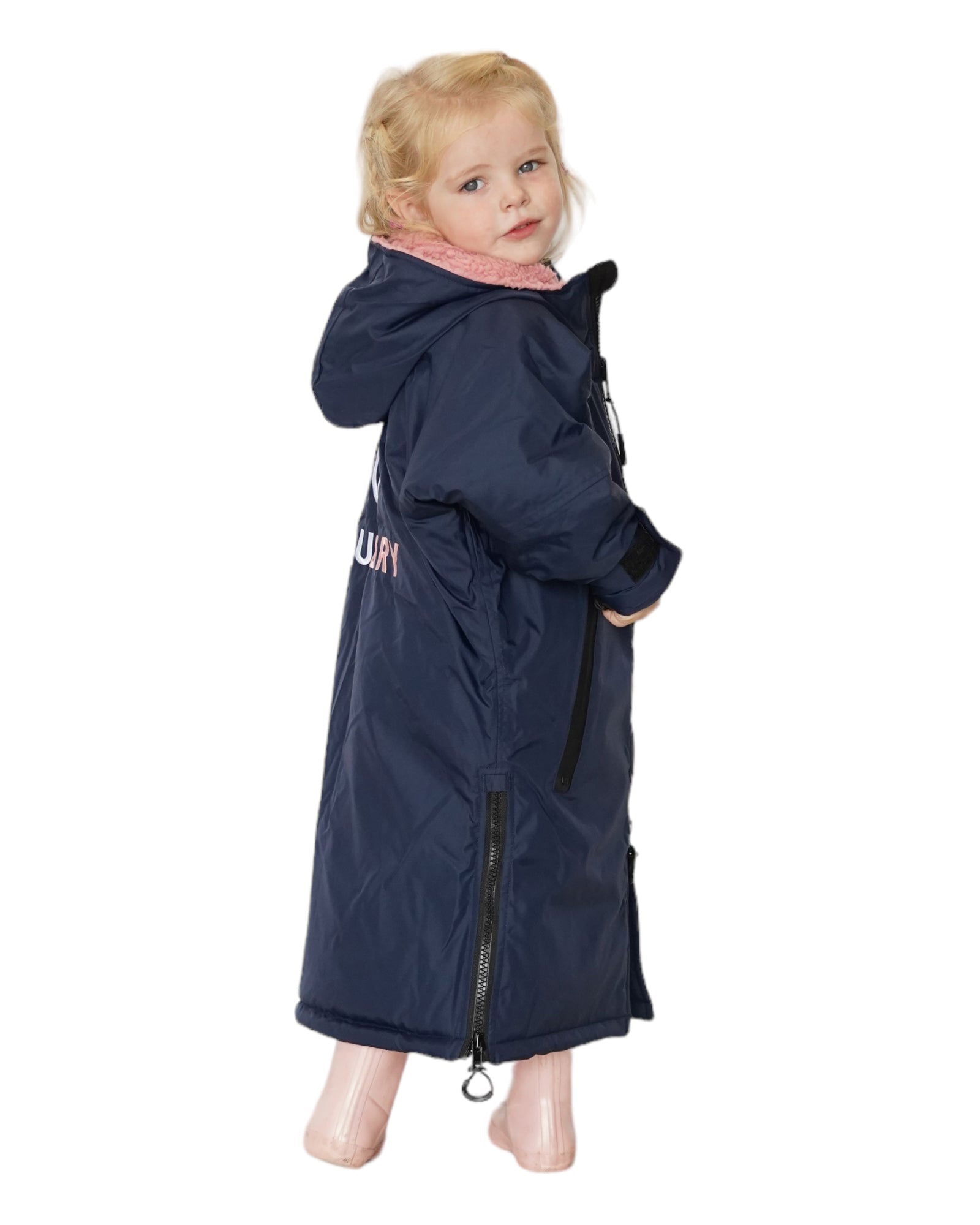 EQUIDRY Original All-Rounder Kids' Waterproof Jacket - Navy & Pale Pink | Outdoor Play, Rainy Day Protection, School Activities