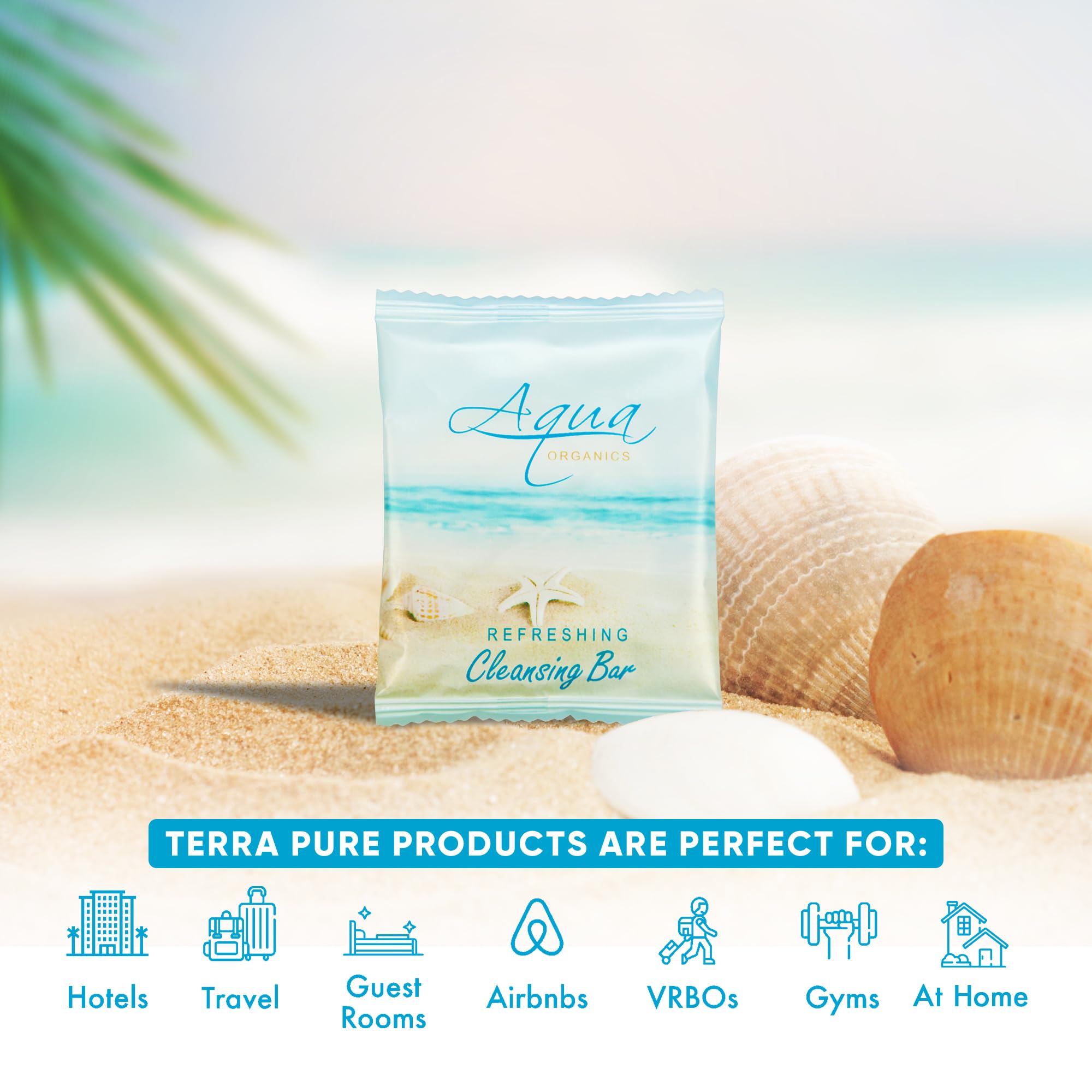 Organic Aqua Bar Soap Travel Size - 0.5 oz (Pack of 100) | All-in-One Kit for Hotels, Beach Resorts & Vacation Essentials | Eco-Friendly Toiletries for Guests & Travelers