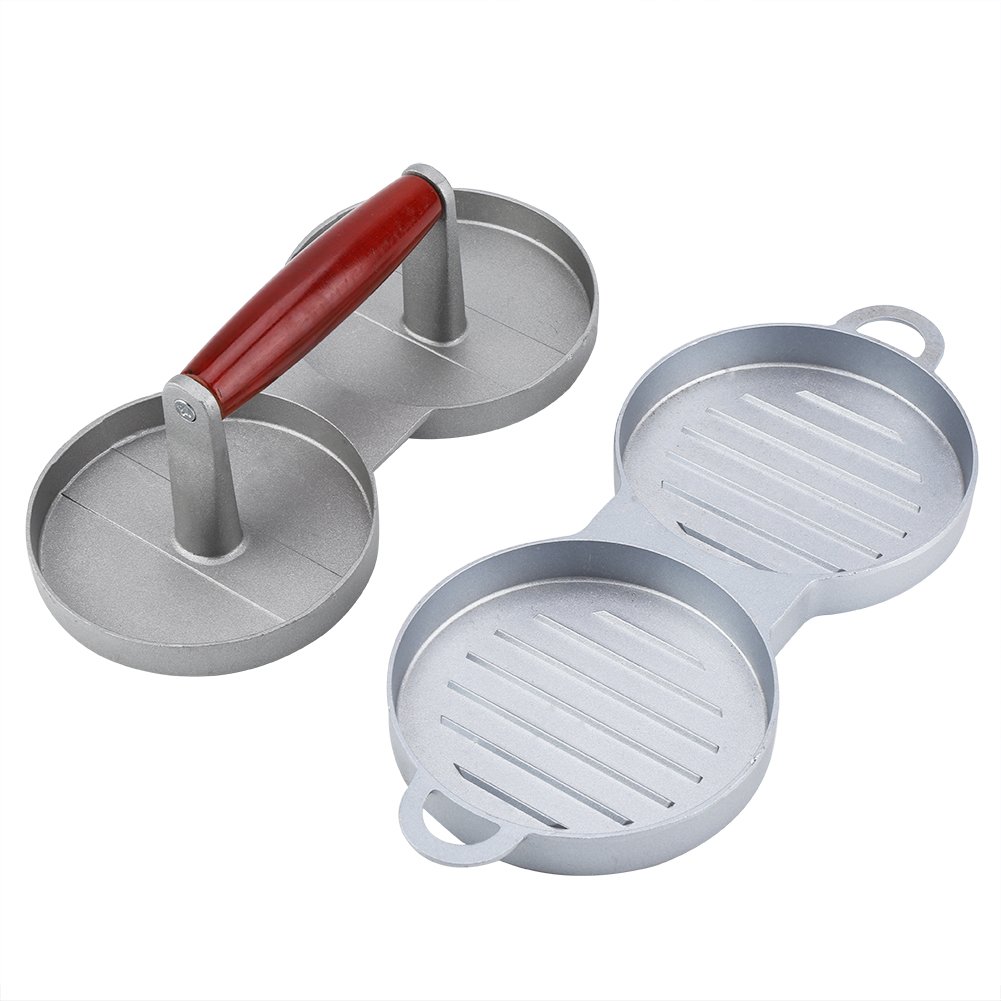 **Aluminum Alloy Non-Stick Double Burger Press Mold with Wood Handle – Perfect for Beef, Chicken, Turkey & Pork – Ideal for BBQ, Home Cooking & Restaurant Use**