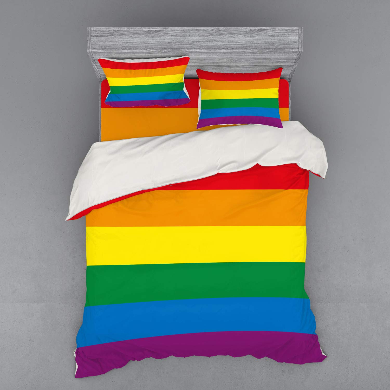 Ambesonne Pride Duvet Cover Set - Queen Size 4-Piece Bedding with Rainbow Gay Parade Flag Design, Shams & Fitted Sheet - LGBTQ+ Freedom Equality Love Theme - Perfect for Pride Month Celebrations, Bedroom Decor & Gift Giving