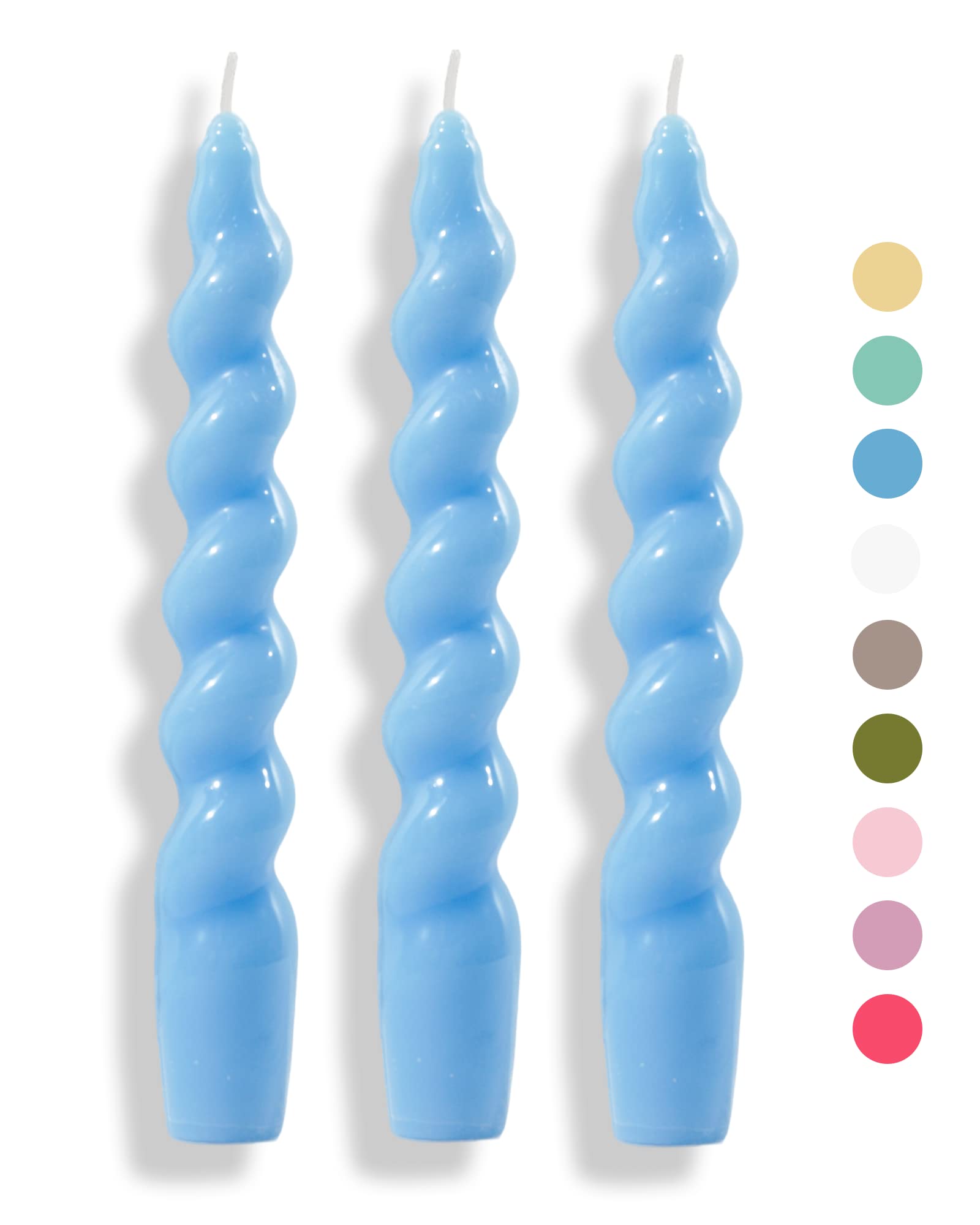7.6 Inch Handmade Unscented Spiral Taper Candles - Dripless Conical Wax Dinner Candles for Home Decor, Weddings & Relaxation (Set of 3, Blue) | Perfect for Romantic Dinners, Holiday Centerpieces & Spa Ambiance