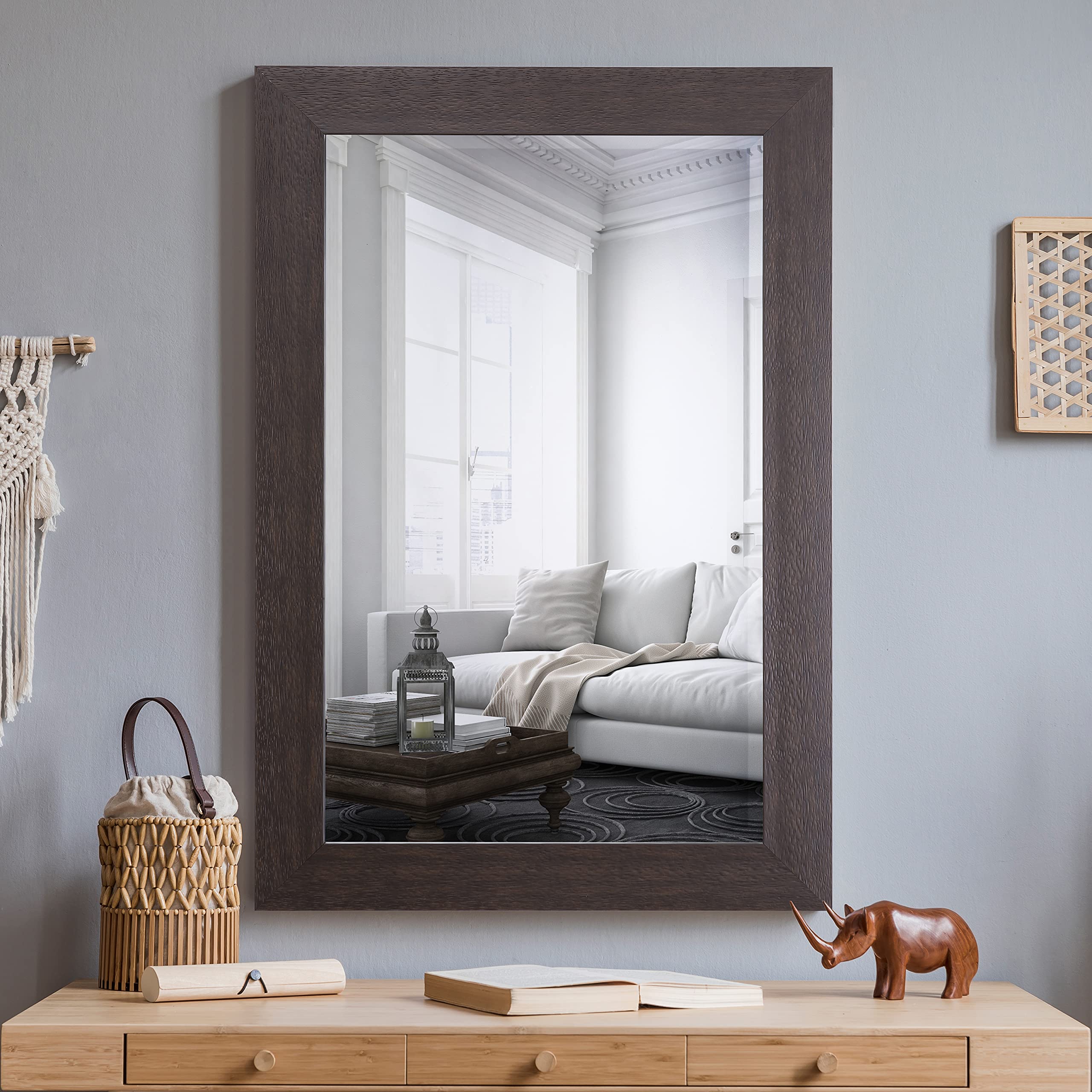 Yosemite Home Decor Wall Mirror - Medium Size 24x36 Inches, Espresso Brown Wood Frame - Perfect for Living Room, Bedroom & Entryway Decor