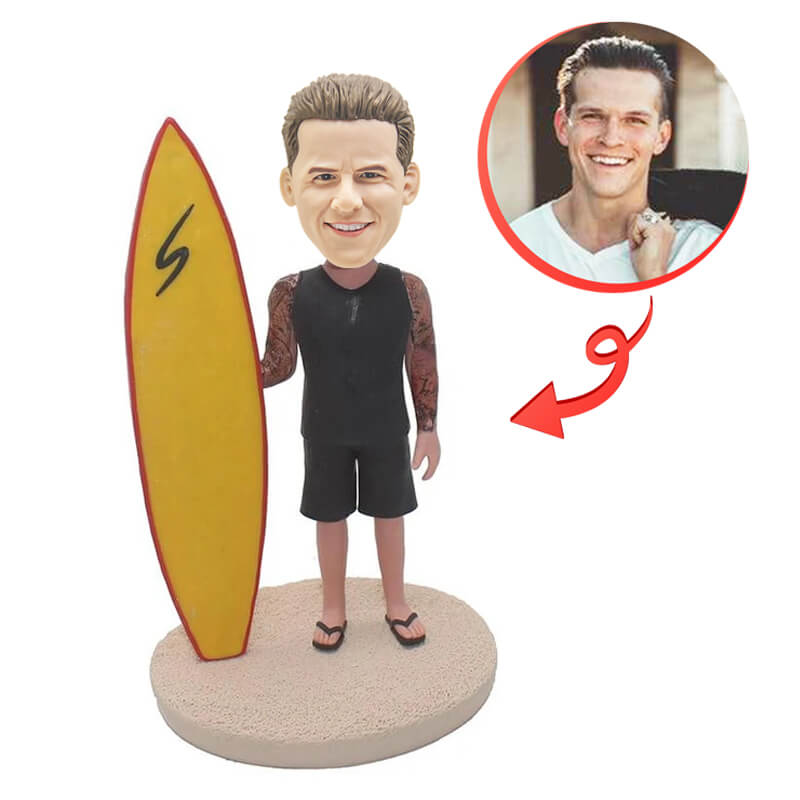 Custom Surfboard Bobblehead - Personalized Beach Decor for Surfers, Perfect for Car Dashboard, Office Desk & Home Display