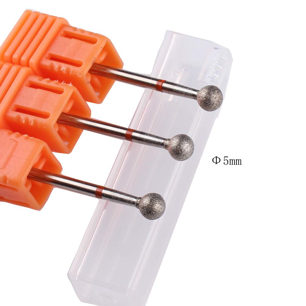 Diamond Cuticle Cleaner Drill Bits - 3pcs 5mm Ball Head Nail Bits for Professional Manicure & Pedicure | Perfect for Salon, Home Nail Care & DIY Grooming