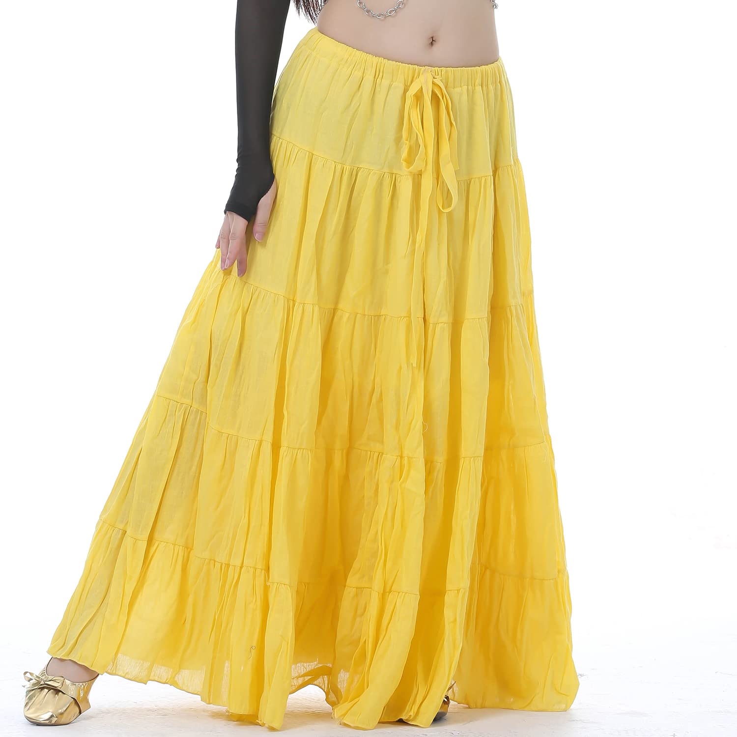 Whitewed Long Elastic Drawstring Waistband Tribal Circle Belly Dance Skirt for Women - Perfect for Belly Dancing, Performances, Yoga, and Boho Fashion
